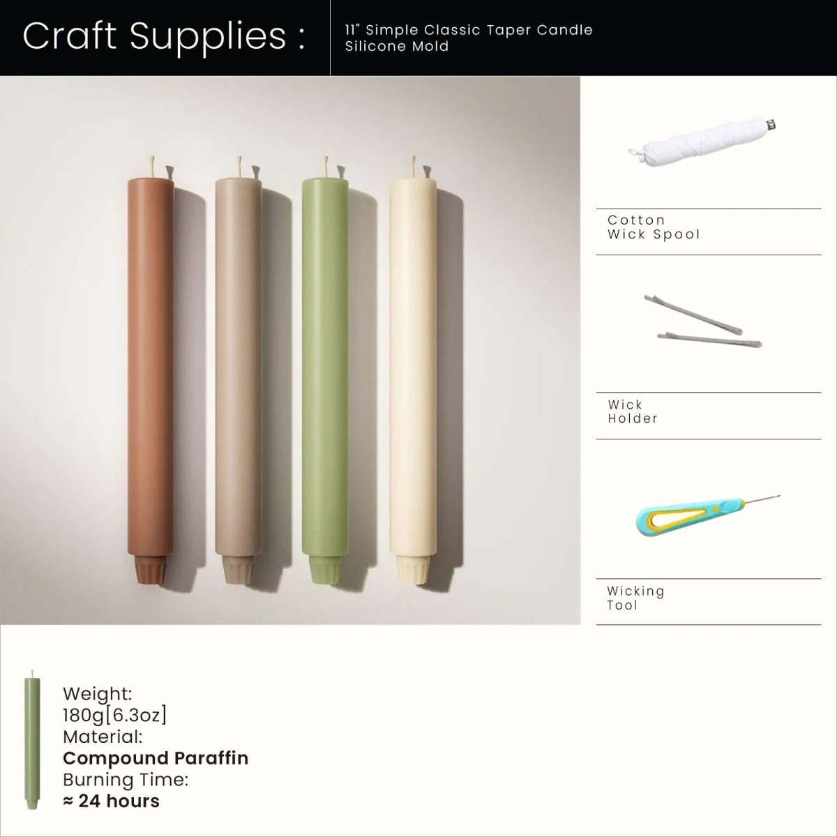 10.8" Simple Classic Taper Candle Silicone Mold - Image 8