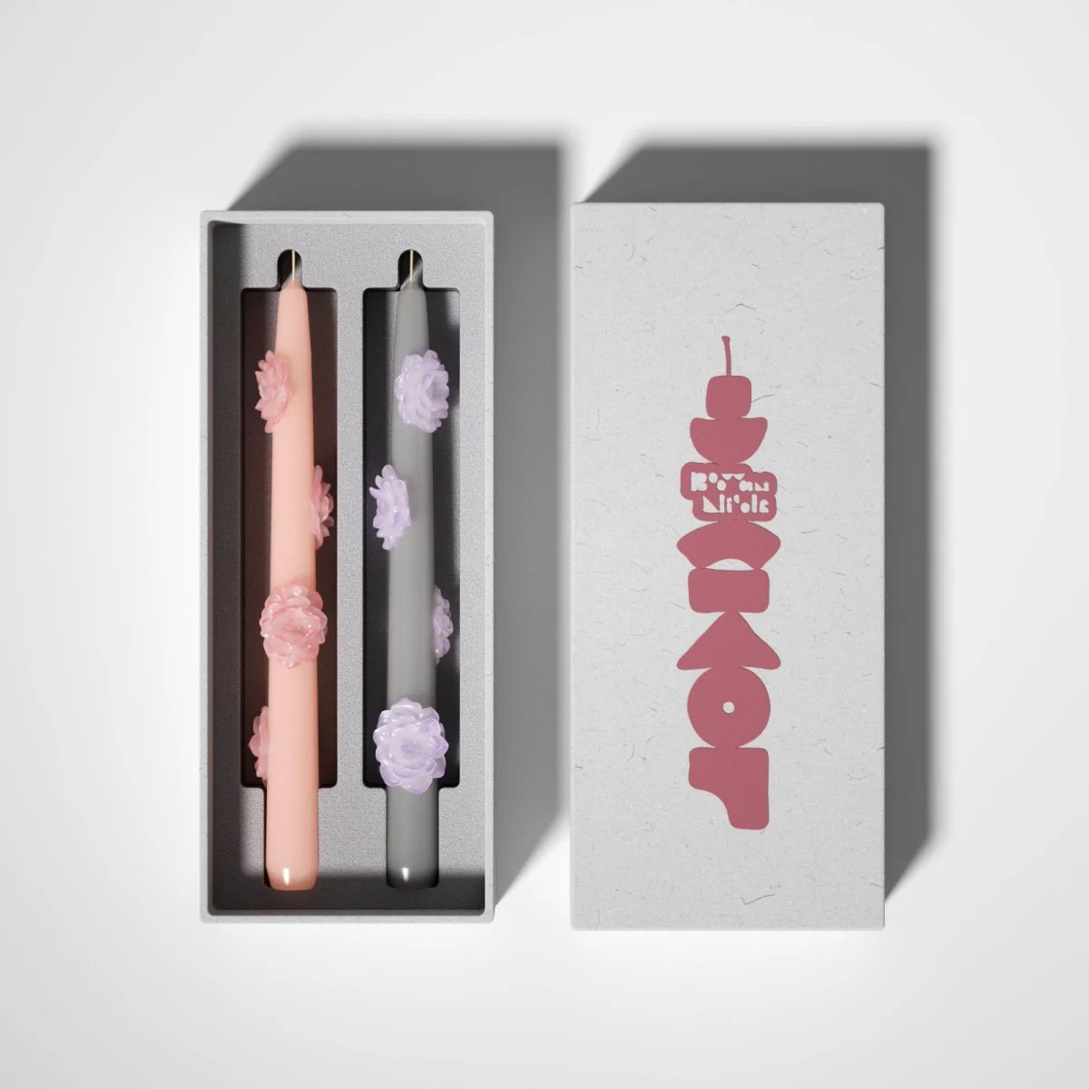 BLOSSOM Taper candle Camellia Mists Fade - Set of 2 Petal Pink & Mist Gray--Long Version - Image 7