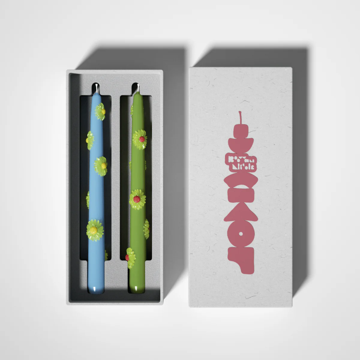 BLOSSOM Taper Candle Daisy Delight - Set of 2 - Fresh Green & Sky Blue-Long Version - Image 7