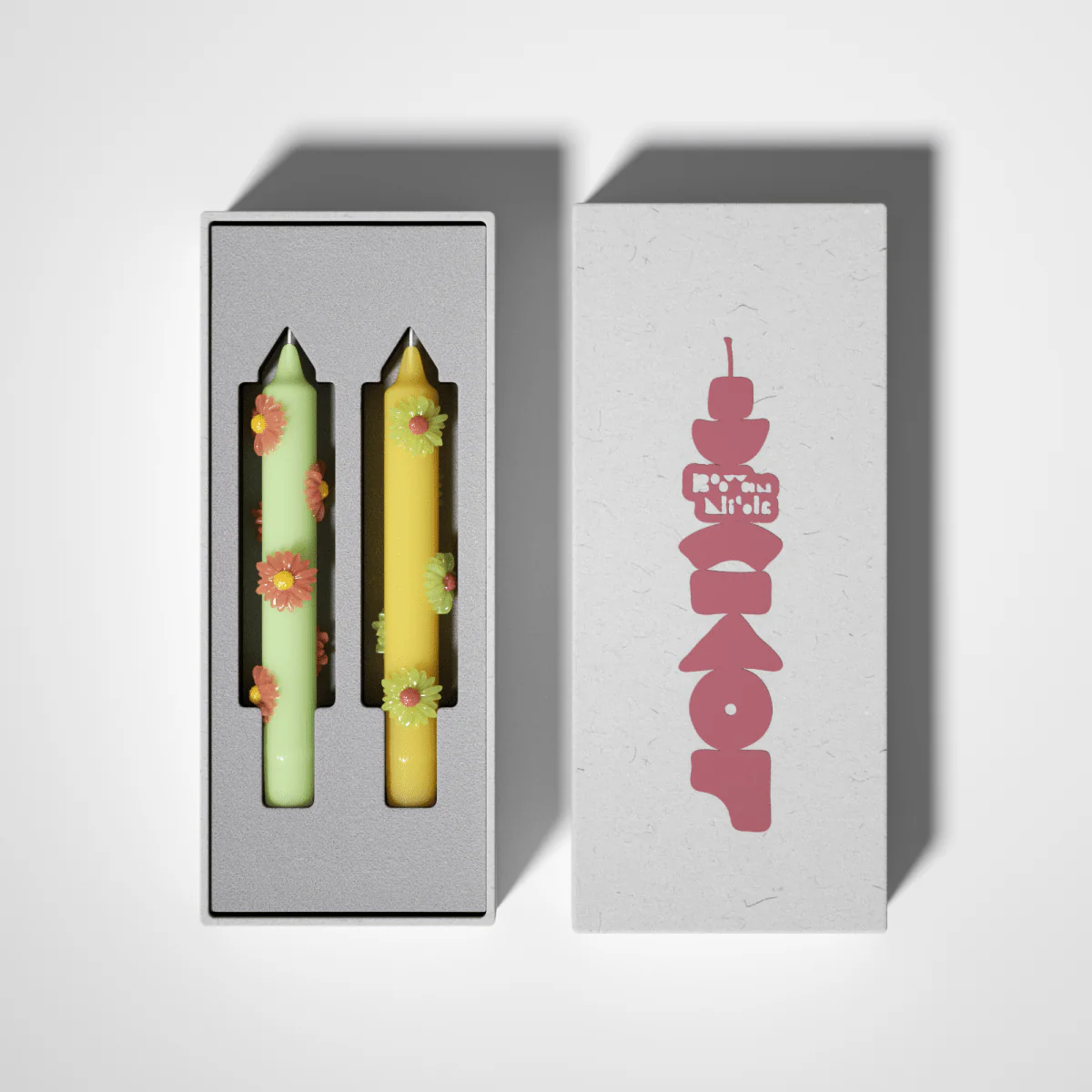 BLOSSOM Taper Candle Daisy Delight - Set of 2 - Sunshine Yellow & Soft Mint Green-Short Version - Image 7