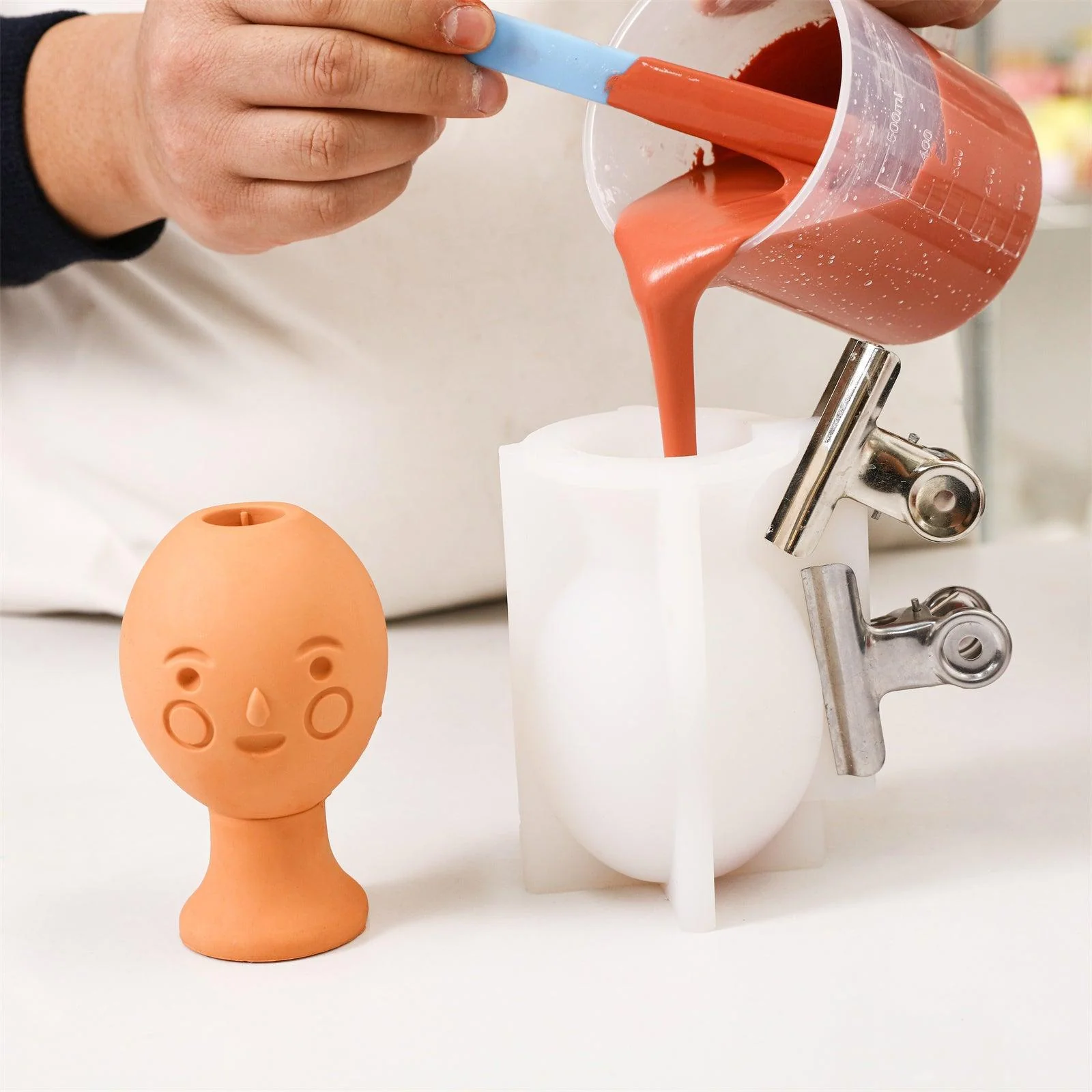 Blush Cute Face Head Taper Candle Holder Silicone Mold - Image 3