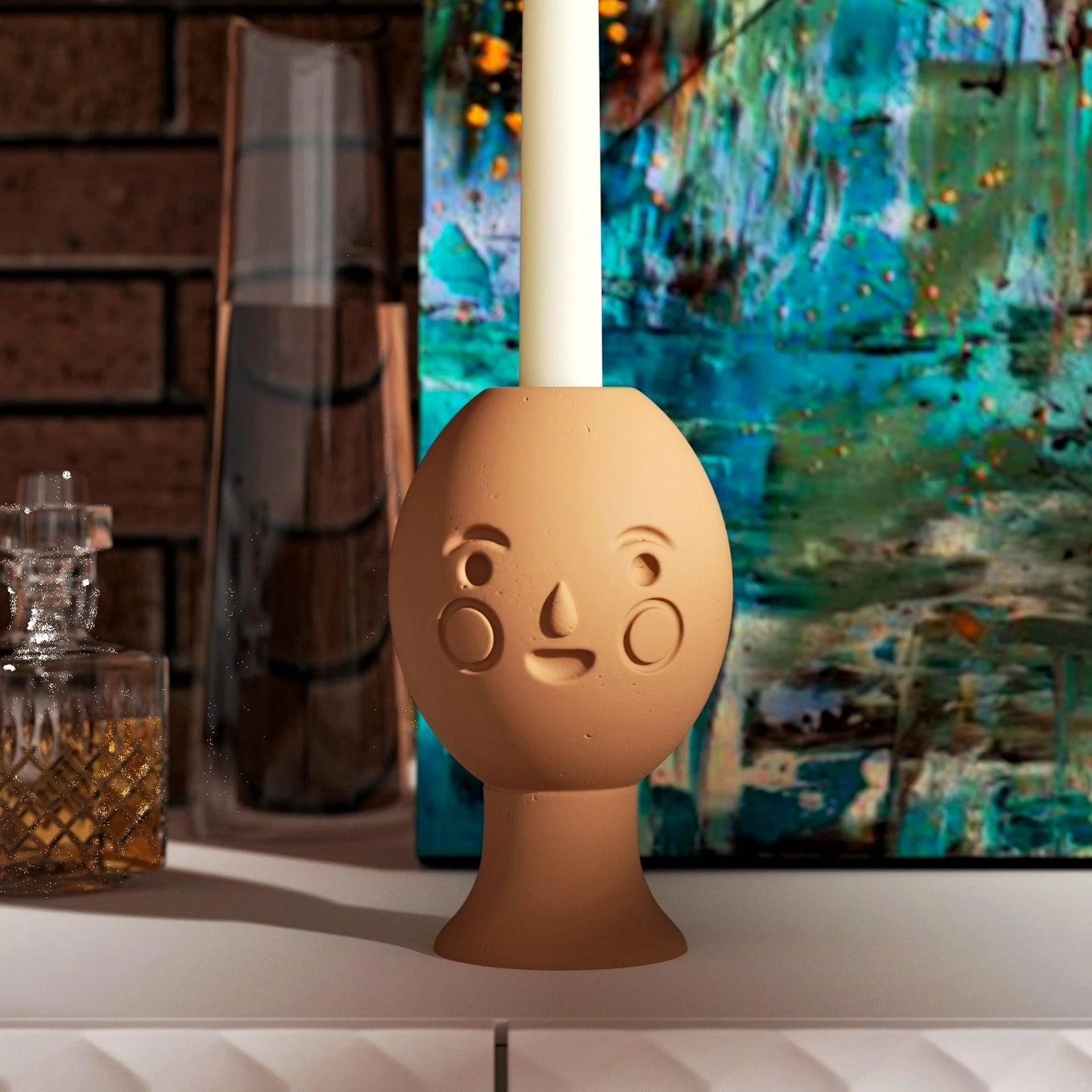 Blush Cute Face Head Taper Candle Holder Silicone Mold - Image 6