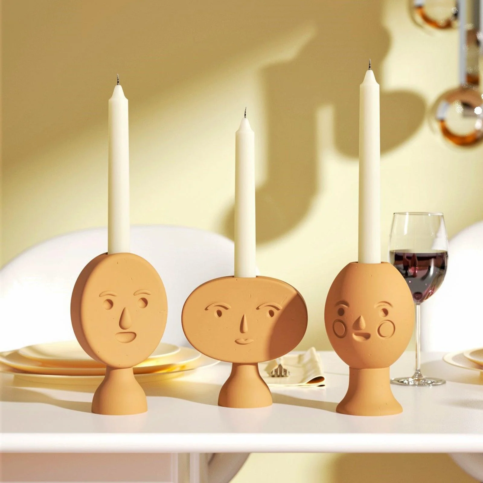 Blush Cute Face Head Taper Candle Holder Silicone Mold - Image 7