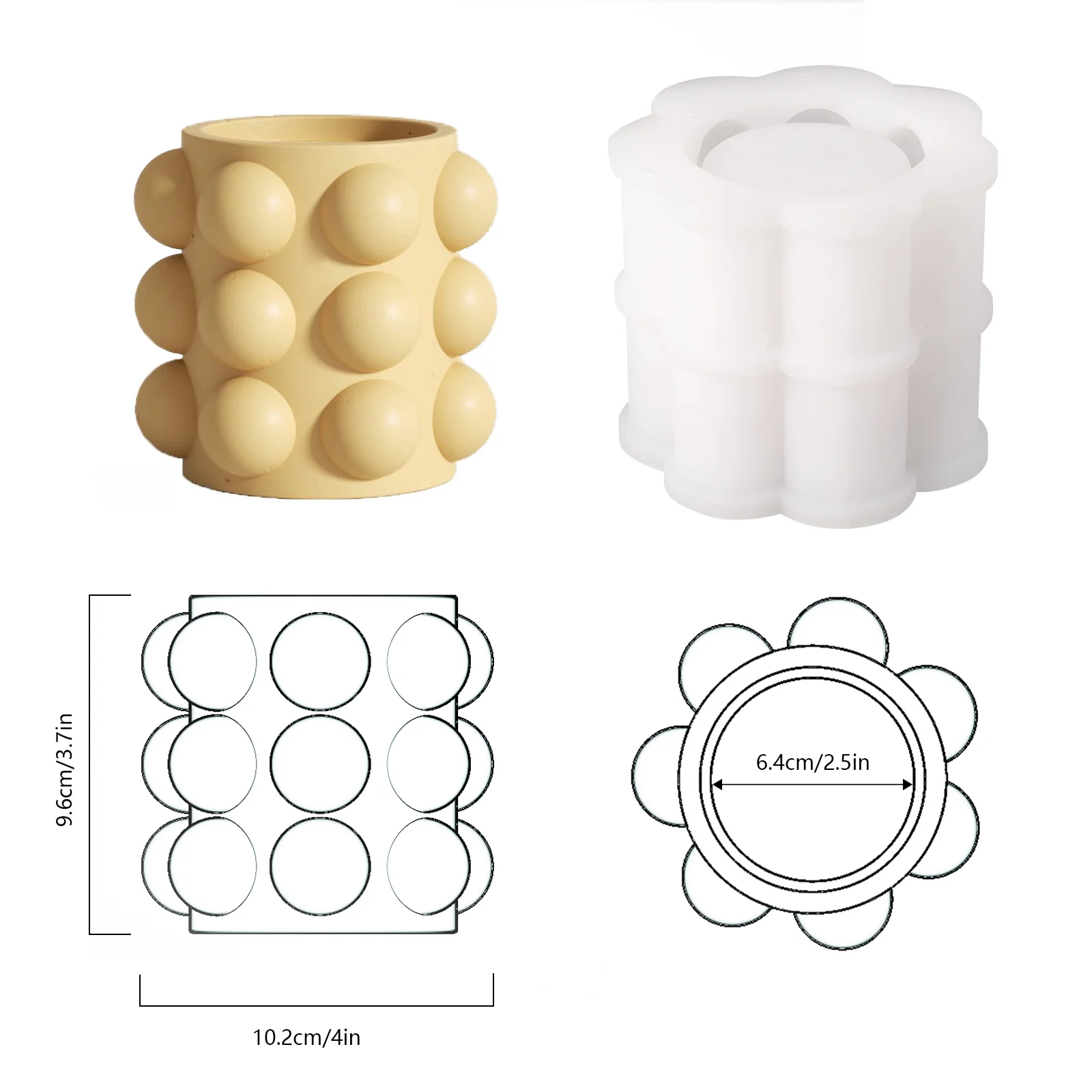 Bubble Concrete Candle Vessel with Lid Silicone Moulds - Image 9