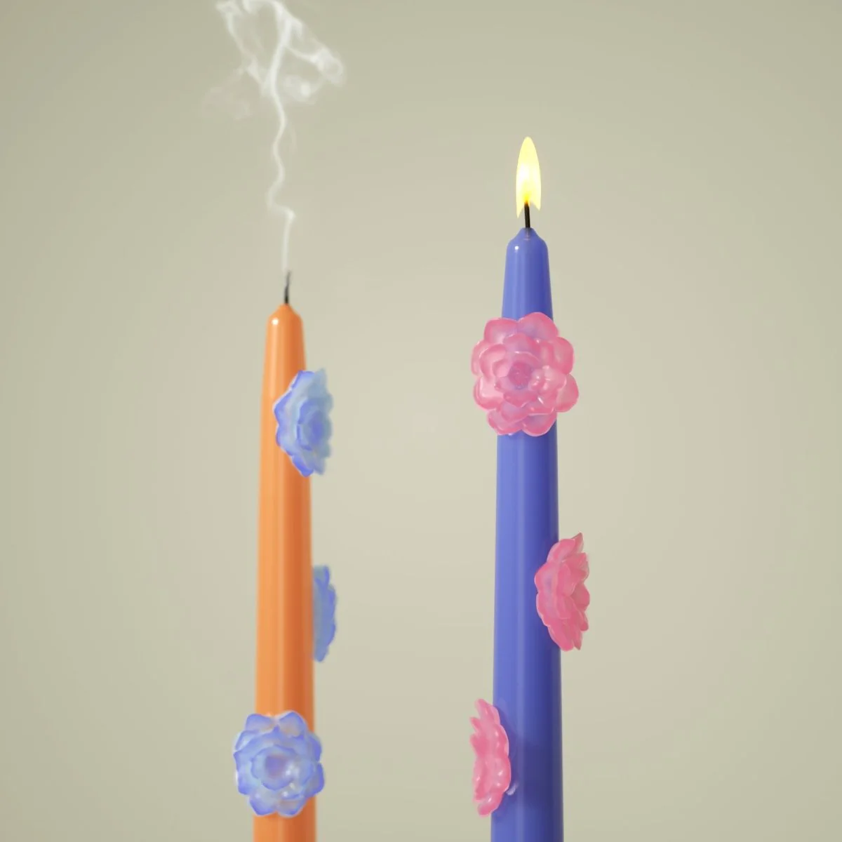 BLOSSOM Taper candle Camellia Mists Fade - Set of 2 Deep Blue & Orange--Long Version - Image 3