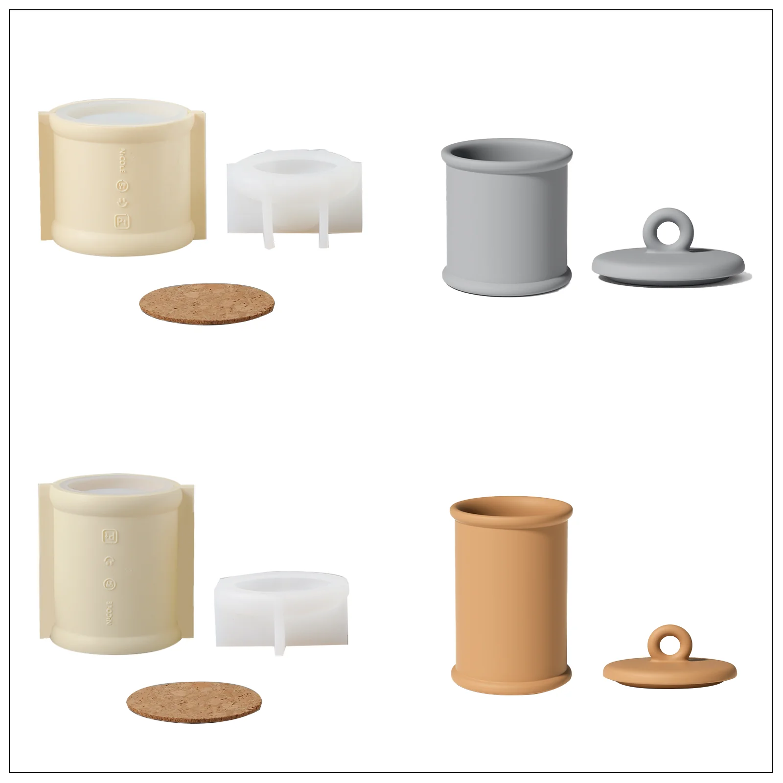 Cylinder Short Candle Jar with Ring Handle Lid Silicone Mold - Image 11
