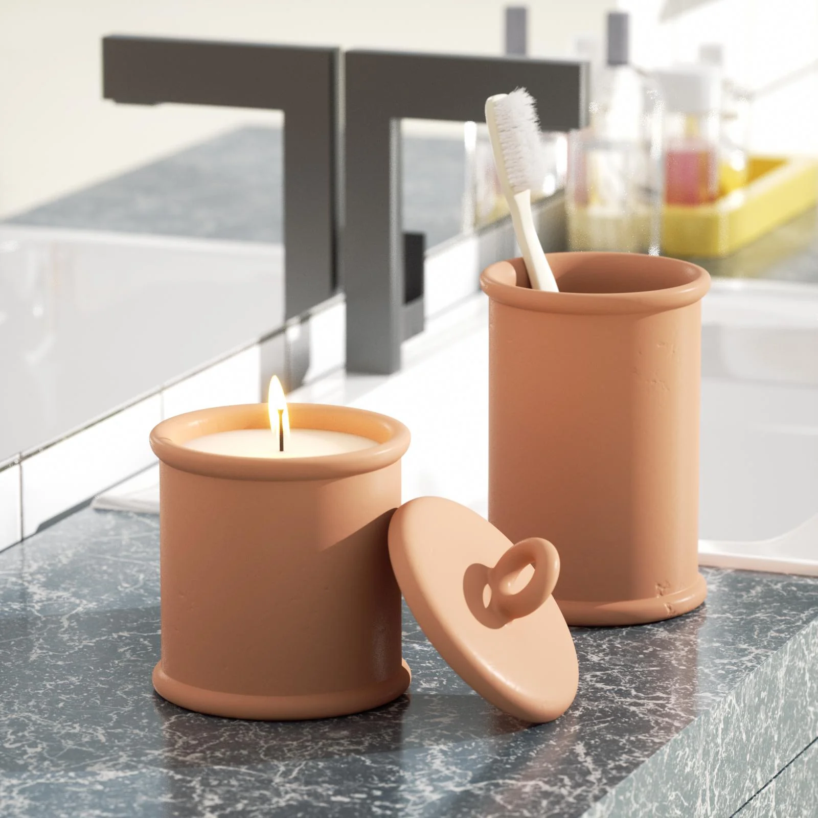 Cylinder Short Candle Jar with Ring Handle Lid Silicone Mold - Image 5