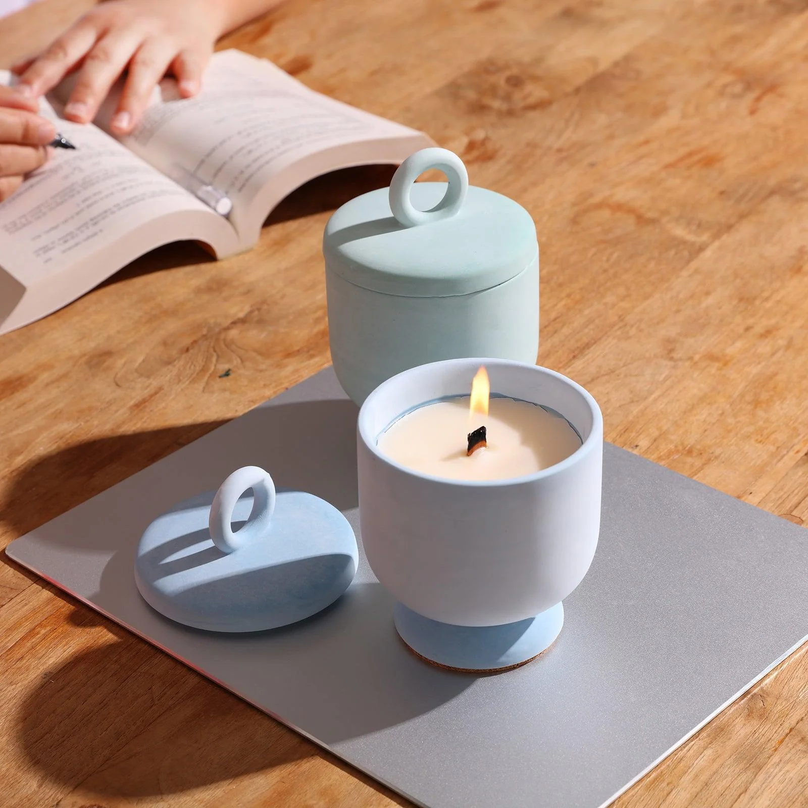 Chalice Tall Candle Jar with Ring Handle Lid Silicone Mold - Image 5