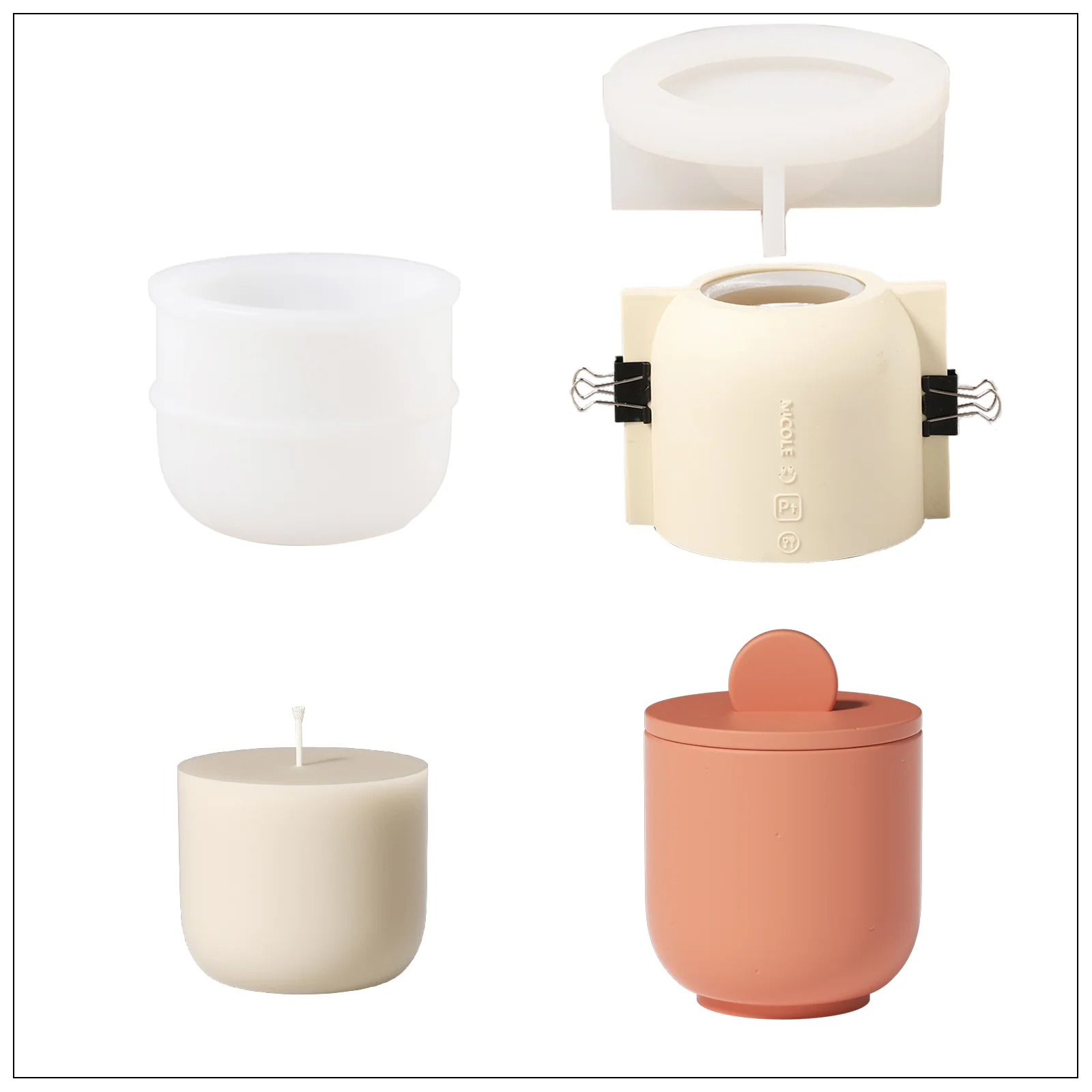 Simple Style Candle Jar & Raised Lids Silicone Mold With Refill Mold - Image 17