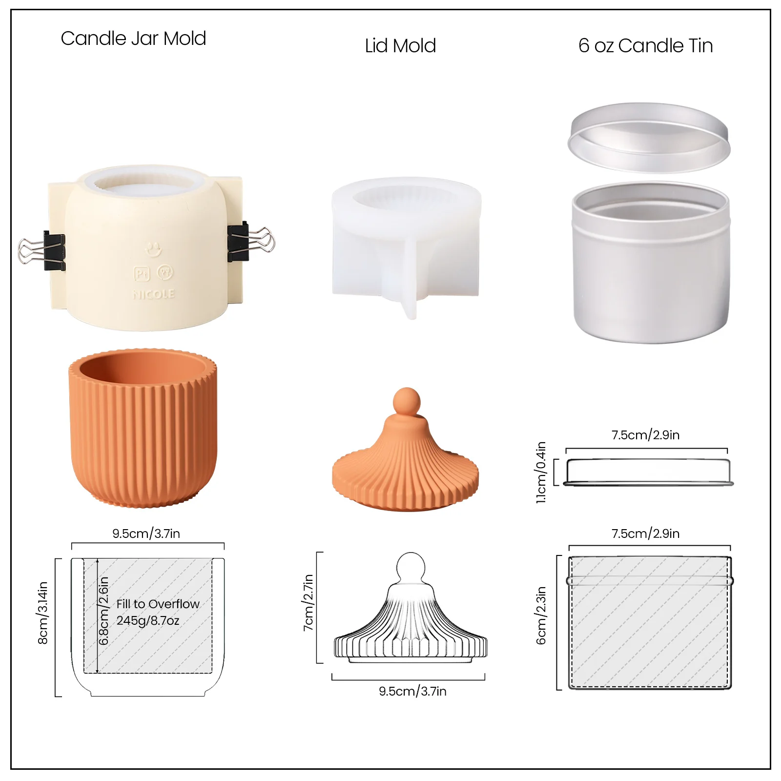 Carousel Ridged Candle Jar with 6 OZ Refill Candle Tin - Image 11
