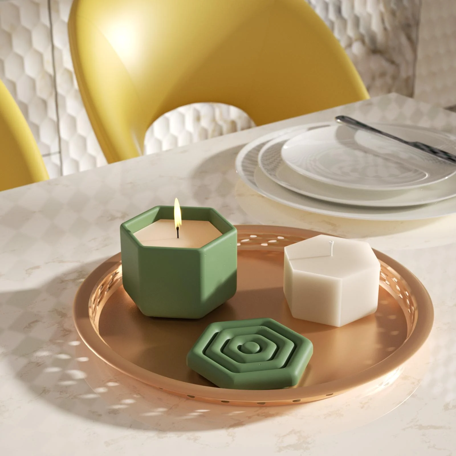 Serenity Ripple Hexagonal Candle Jar Silicone Mold with 7oz Candle Refill Mold - Image 4