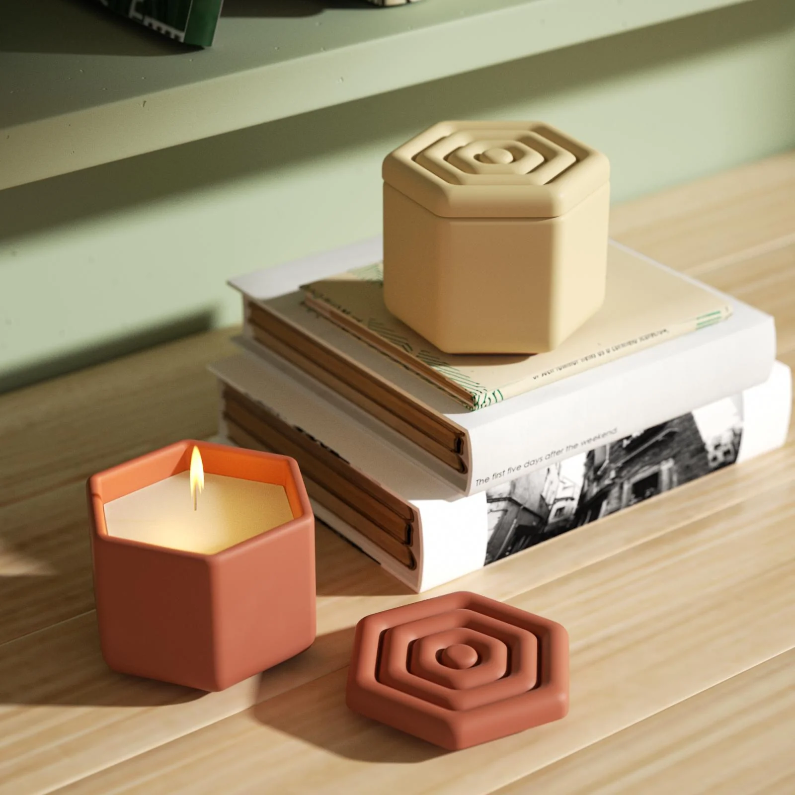Serenity Ripple Hexagonal Candle Jar Silicone Mold with 7oz Candle Refill Mold - Image 5