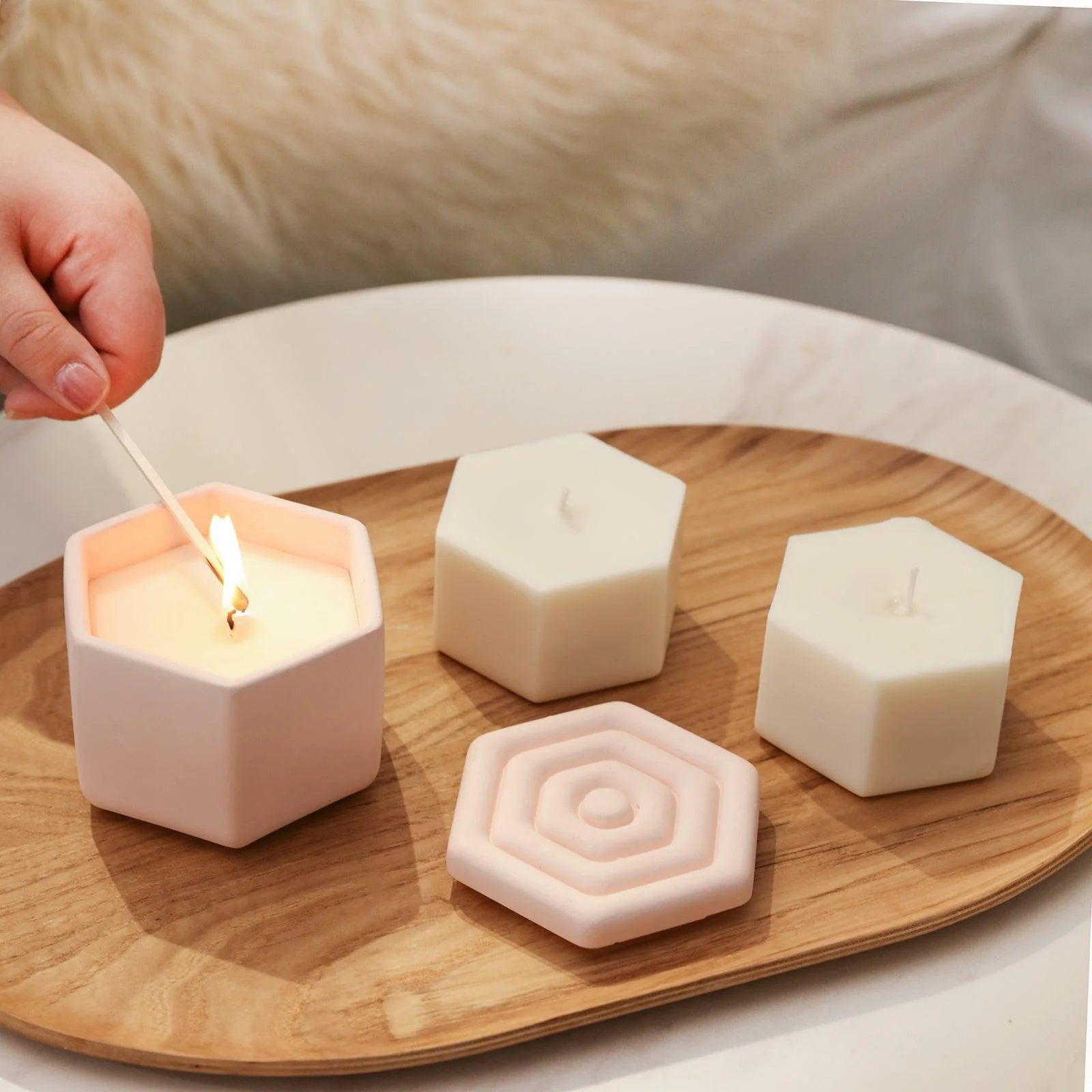Serenity Ripple Hexagonal Candle Jar Silicone Mold with 7oz Candle Refill Mold - Image 7