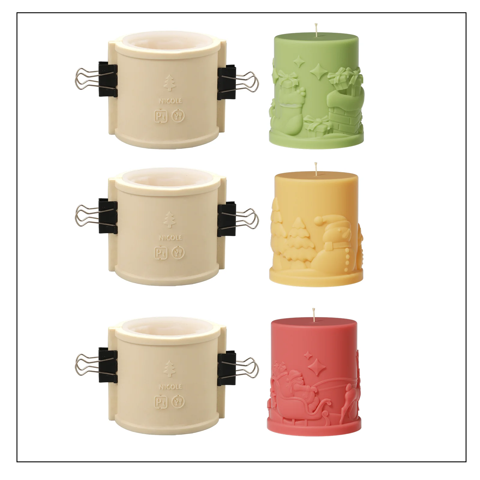 Embossed Christmas-themed Pillar Candle Mold - Image 9