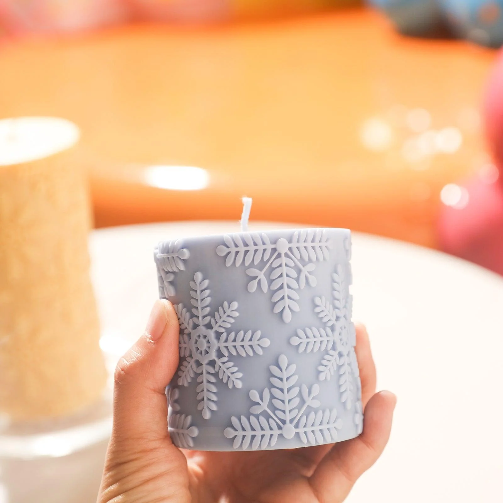 Short Snowflake Pattern Pillar Candle Silicone Mold - Image 6