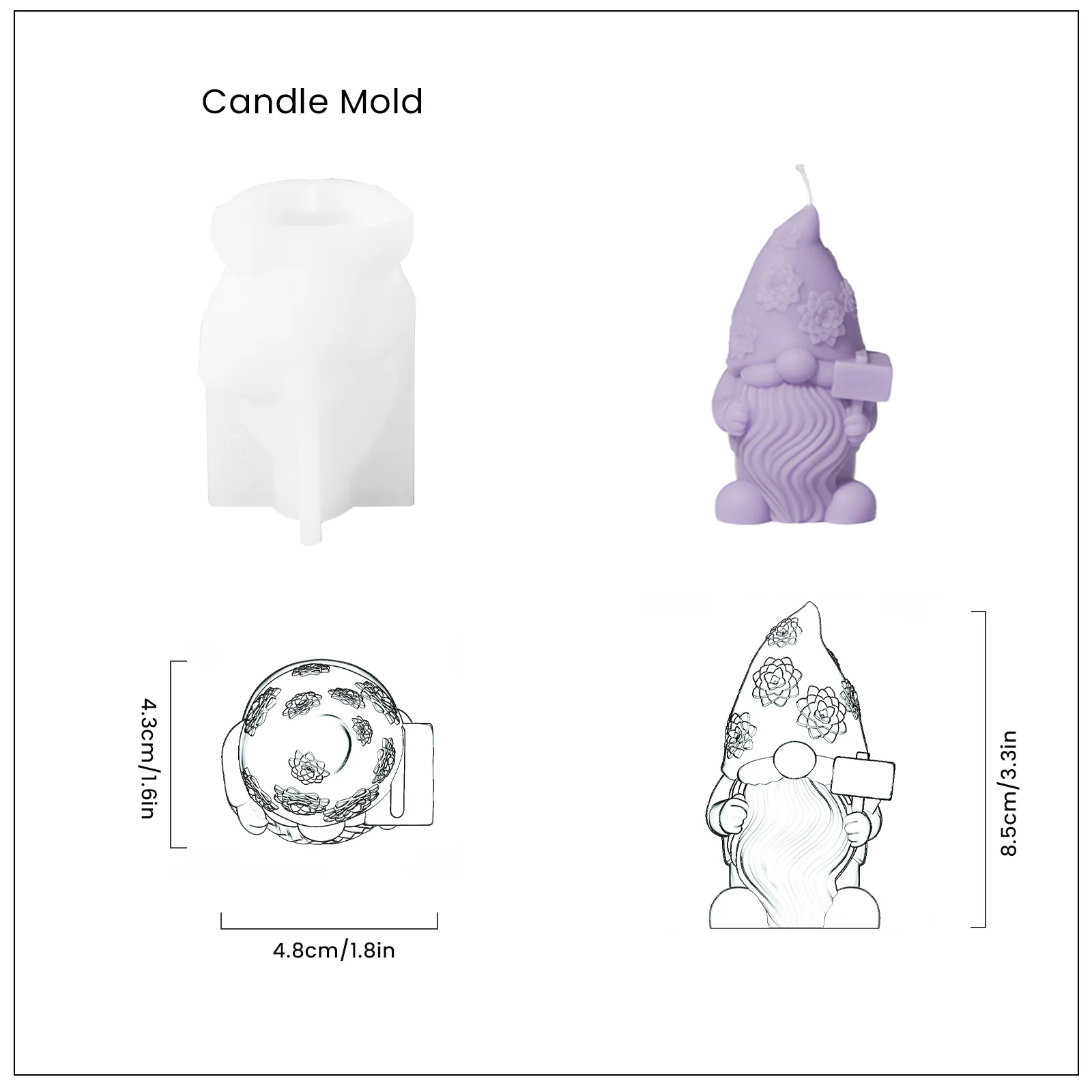 Christmas Floral Hat Gnome Candle Silicone Mold - Image 9