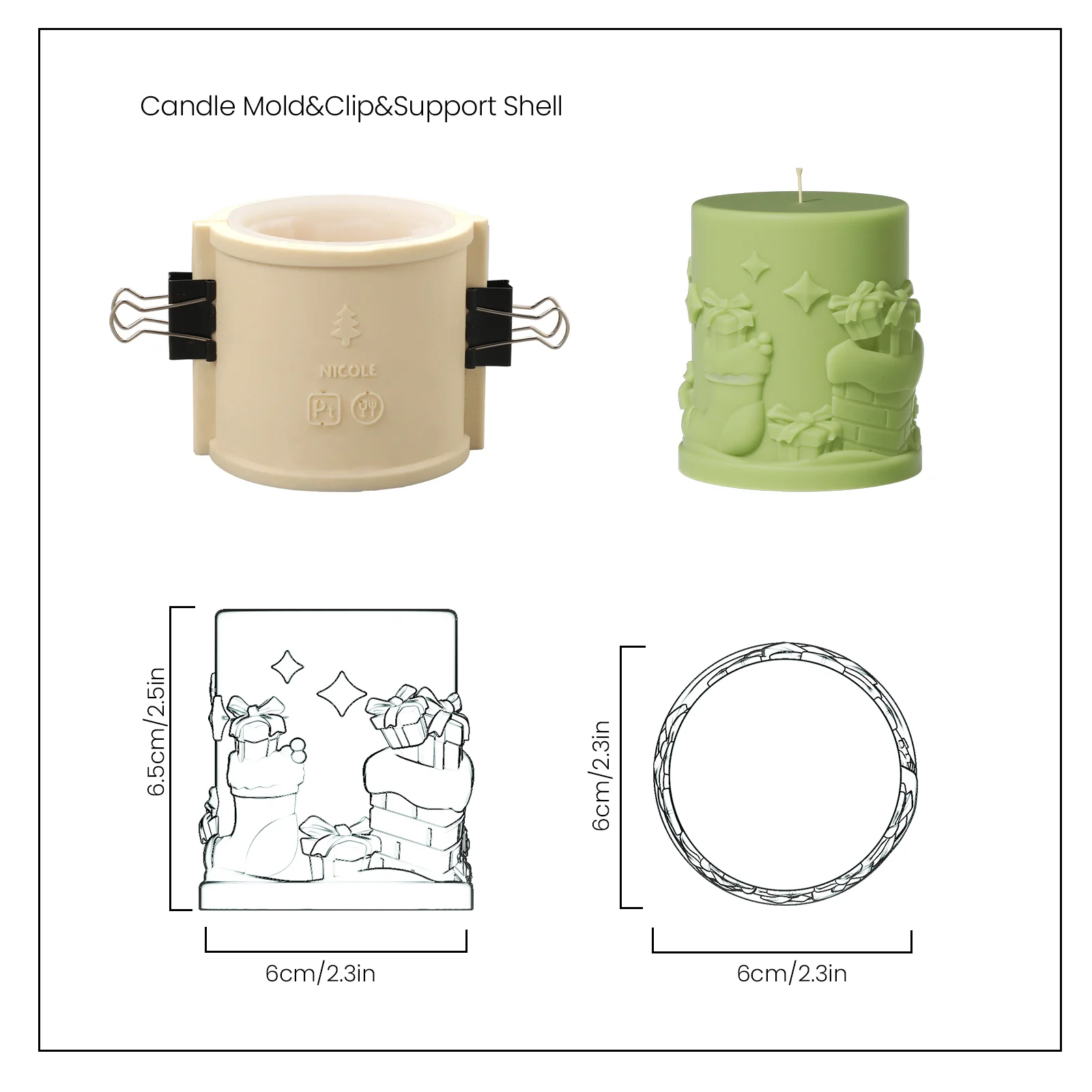 Embossed Christmas-themed Pillar Candle Mold - Image 8