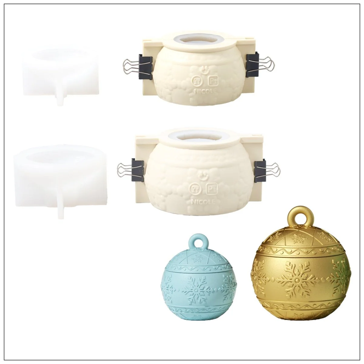 Christmas Charm Bauble Light Candle Jar Silicone Mold Collection - Image 12