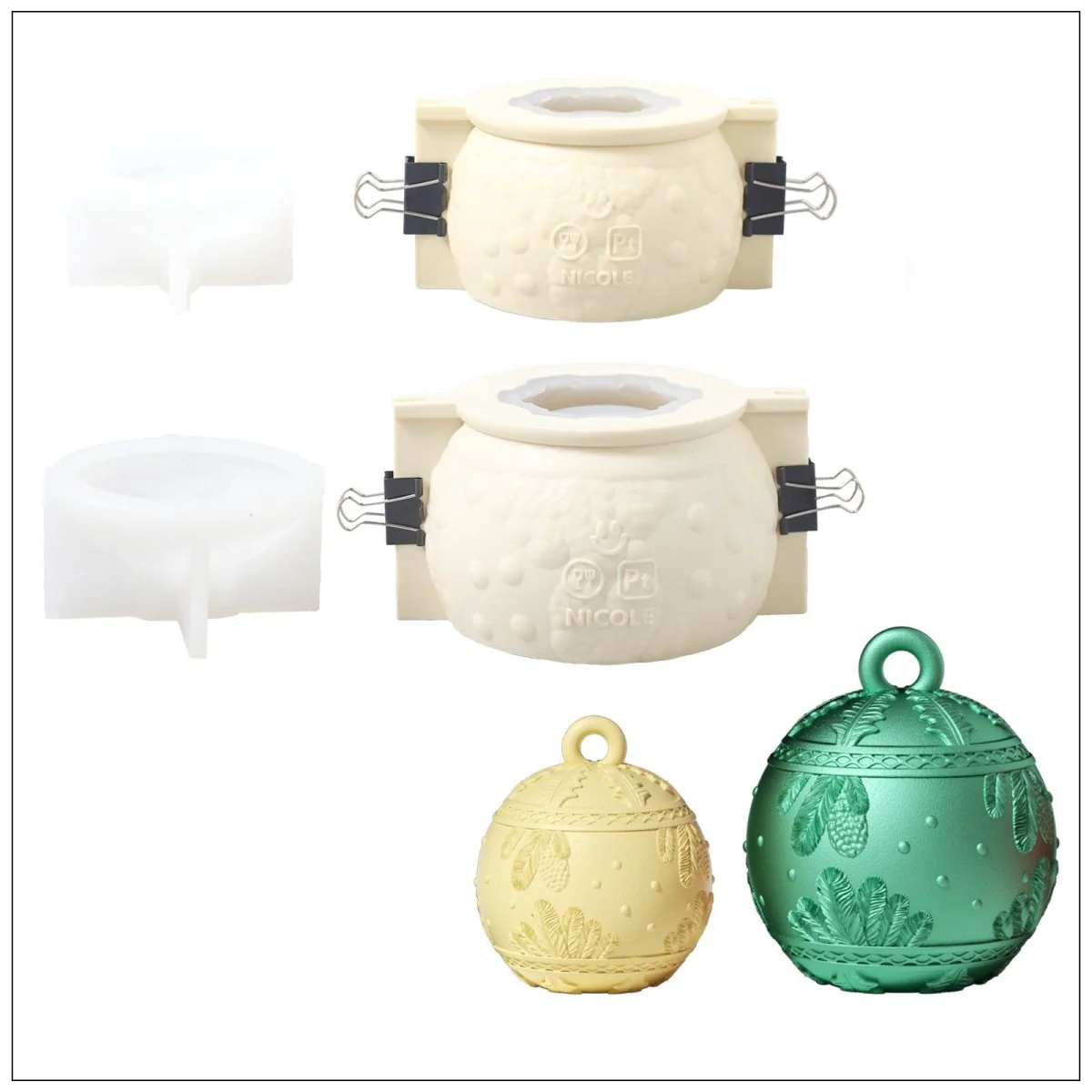 Christmas Charm Bauble Light Candle Jar Silicone Mold Collection - Image 14