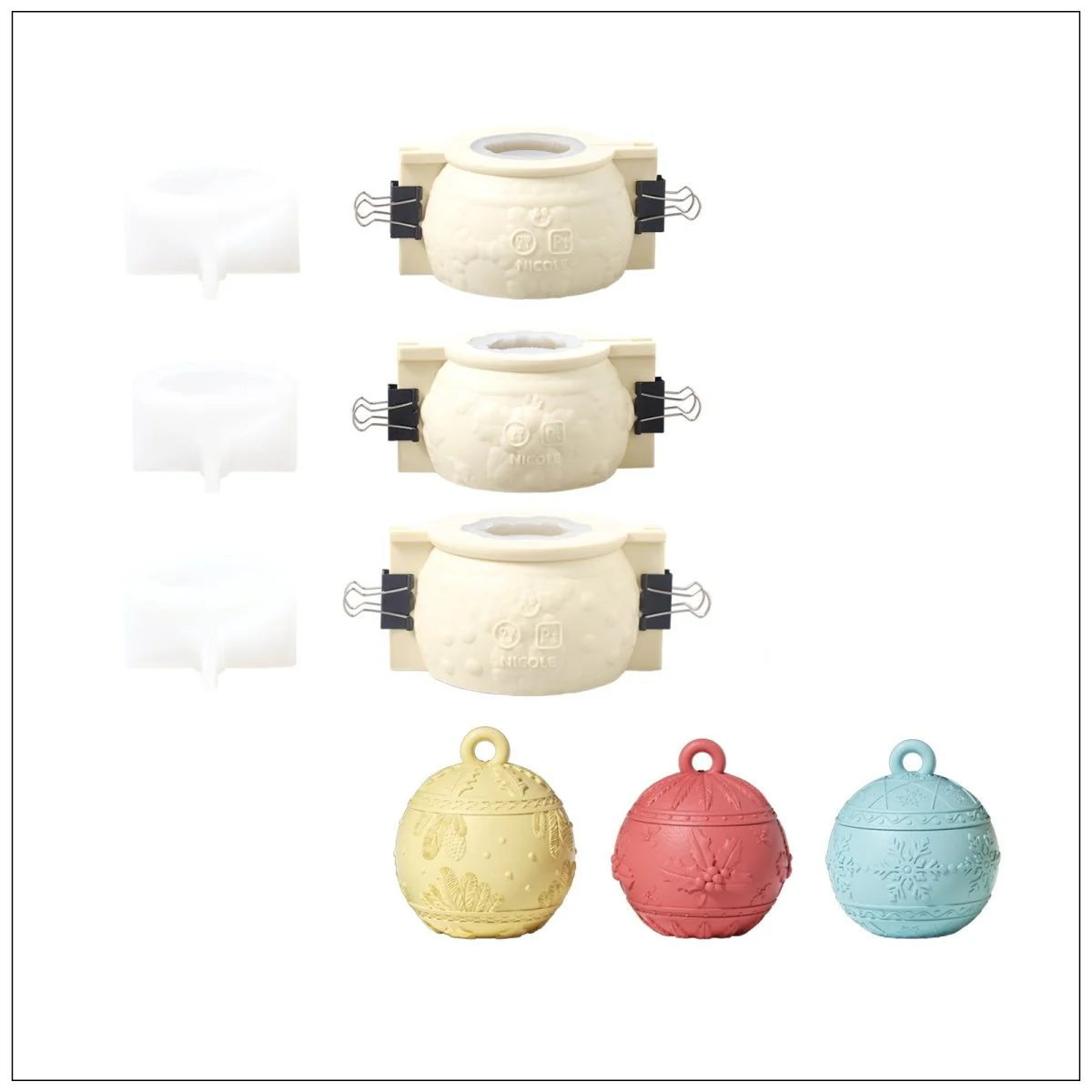 Christmas Charm Bauble Light Candle Jar Silicone Mold Collection - Image 15