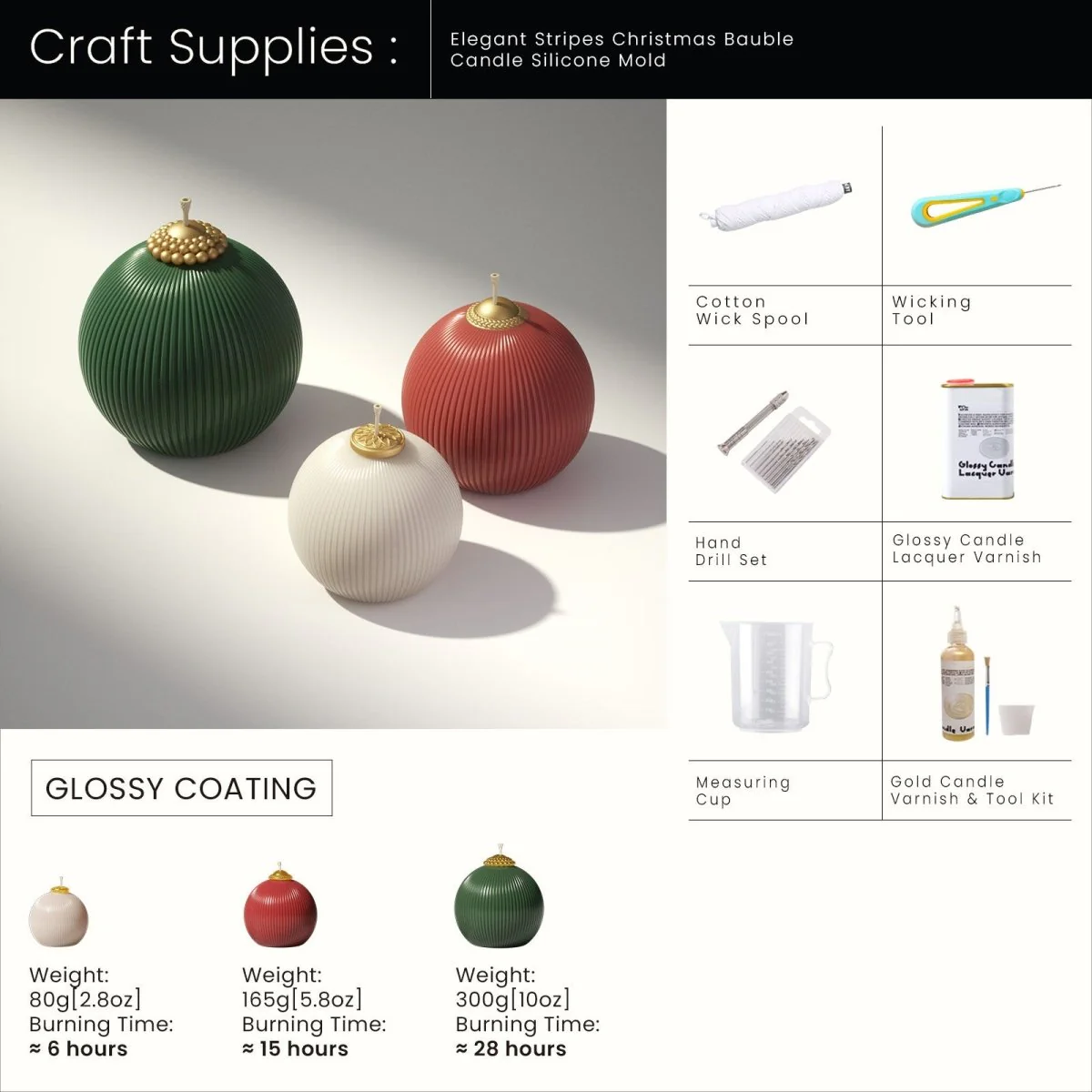 Elegant Stripes Christmas Bauble Candle Silicone Mold - Image 8