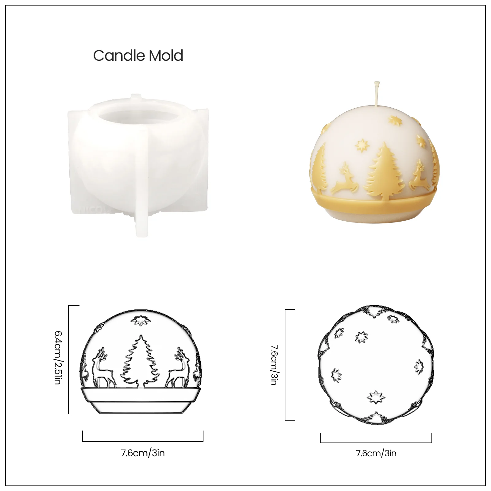 Christmas Pattern Sphere Candle Silicone Mold - Image 9
