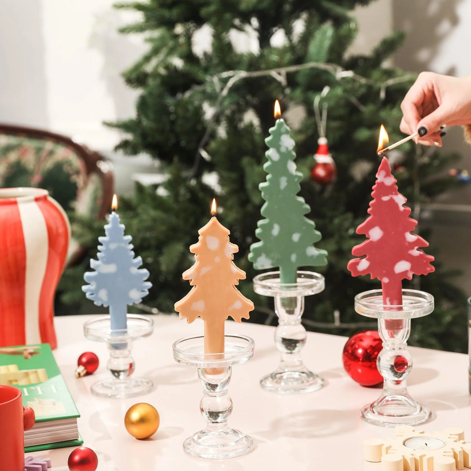 Christmas Evergreen Tree Silhouette Taper Candle Silicone Mold