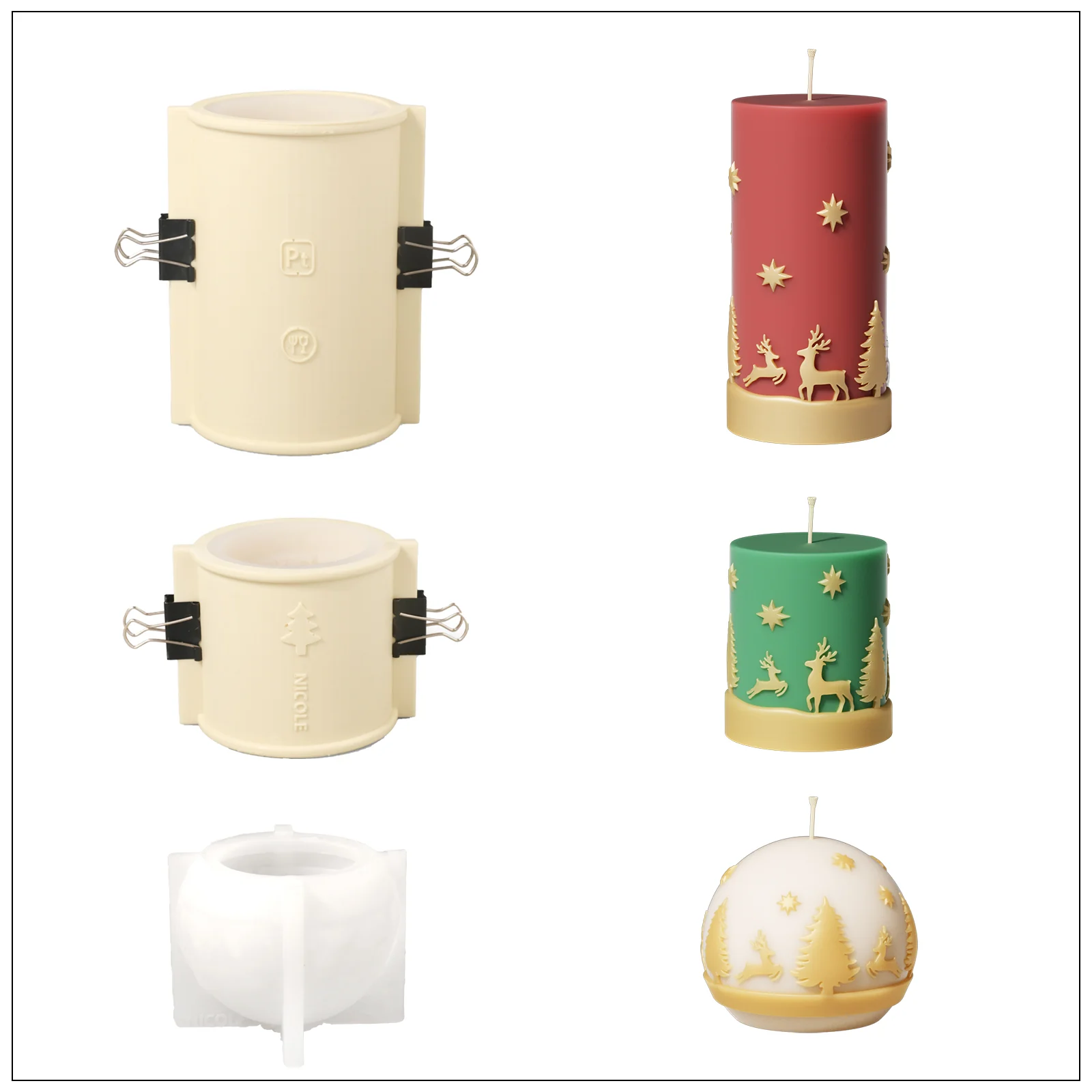 Short Christmas Pattern Pillar Candle Silicone Mold - Image 10