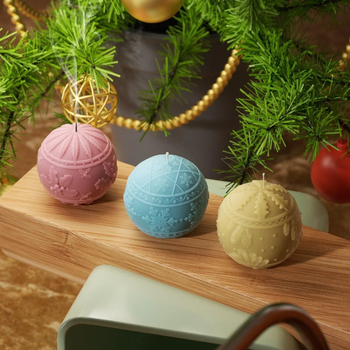 Christmas Charm Bauble Light Candle Silicone Mold Collection - Image 5