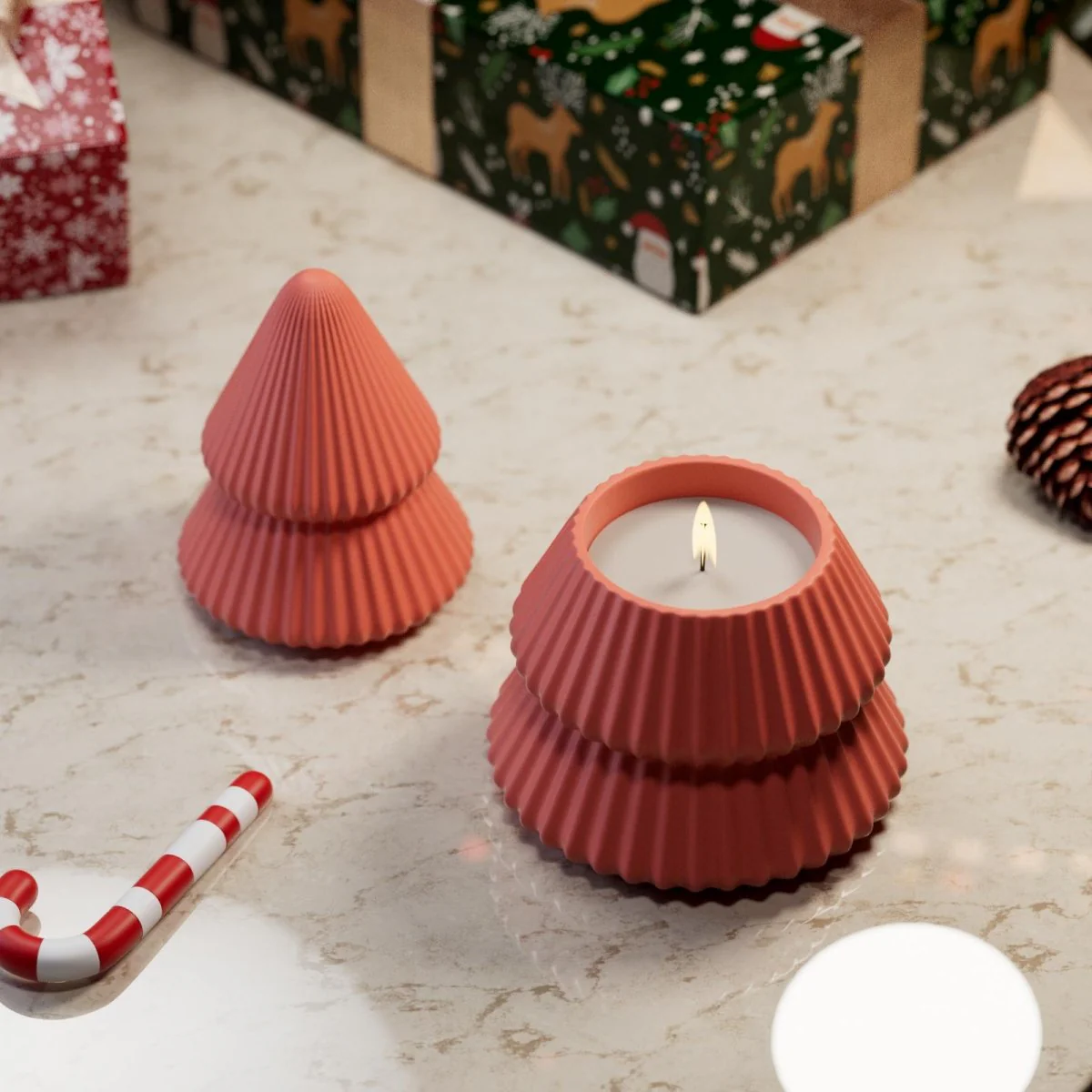 3.5oz Winter Wonderland Pleated Christmas Tree Candle Jar Silicone Mold - Image 4