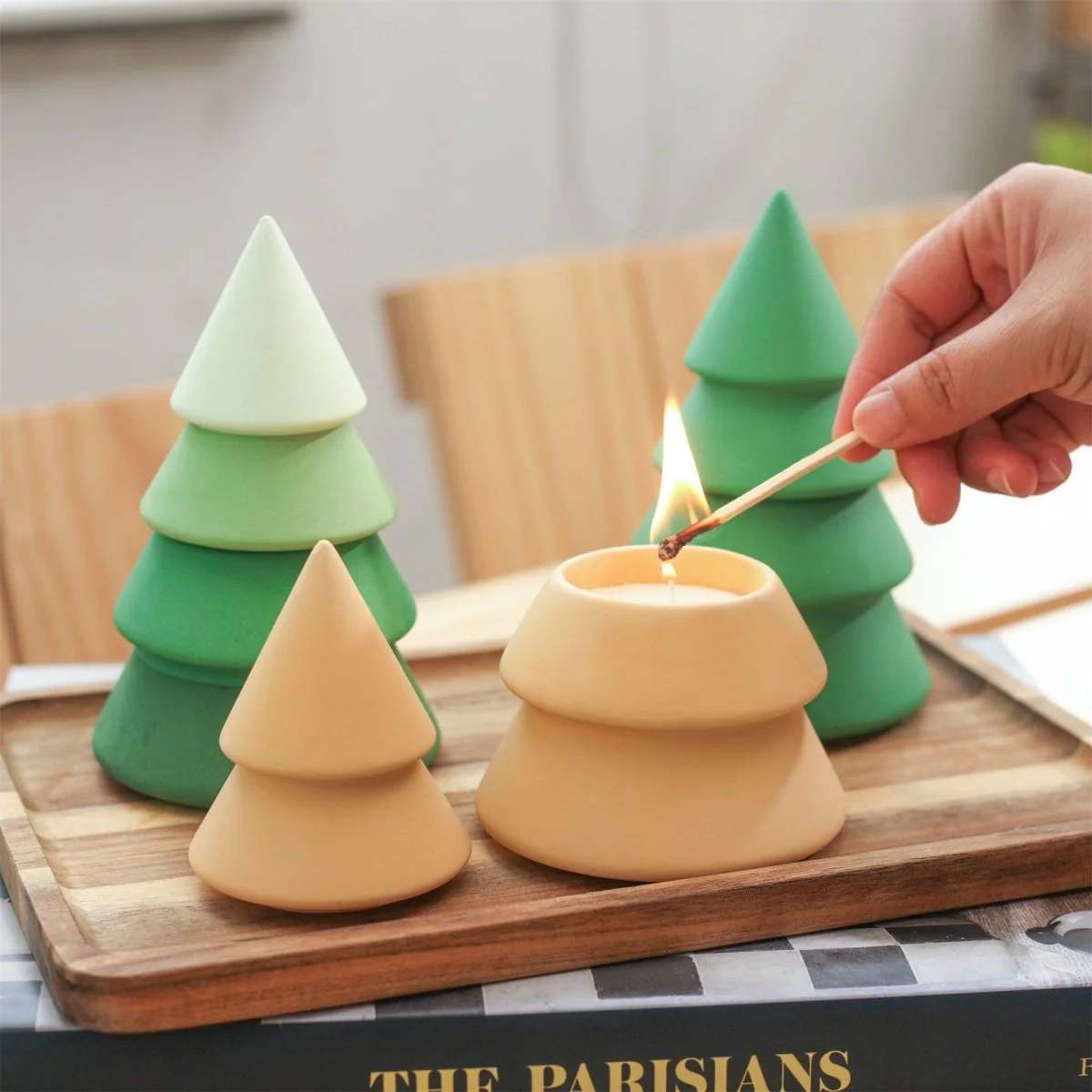 3.3oz Winter Wonderland Sleek Layered Christmas Tree Candle Jar Silicone Mold - Image 8