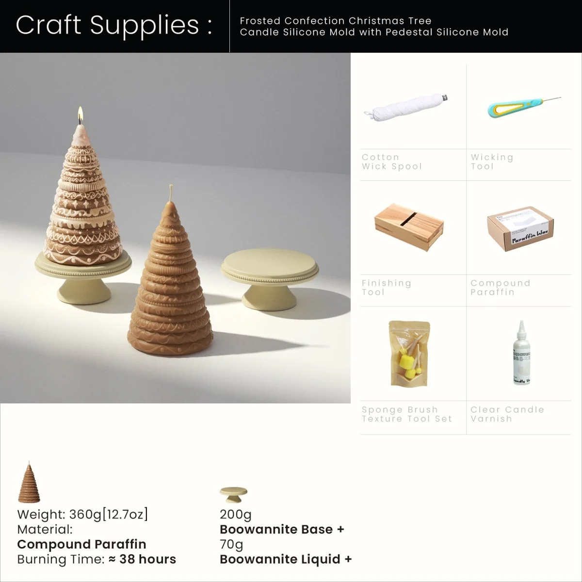 Frosted Confection Christmas Tree Candle Silicone Mold with Pedestal Silicone Mold - Image 10