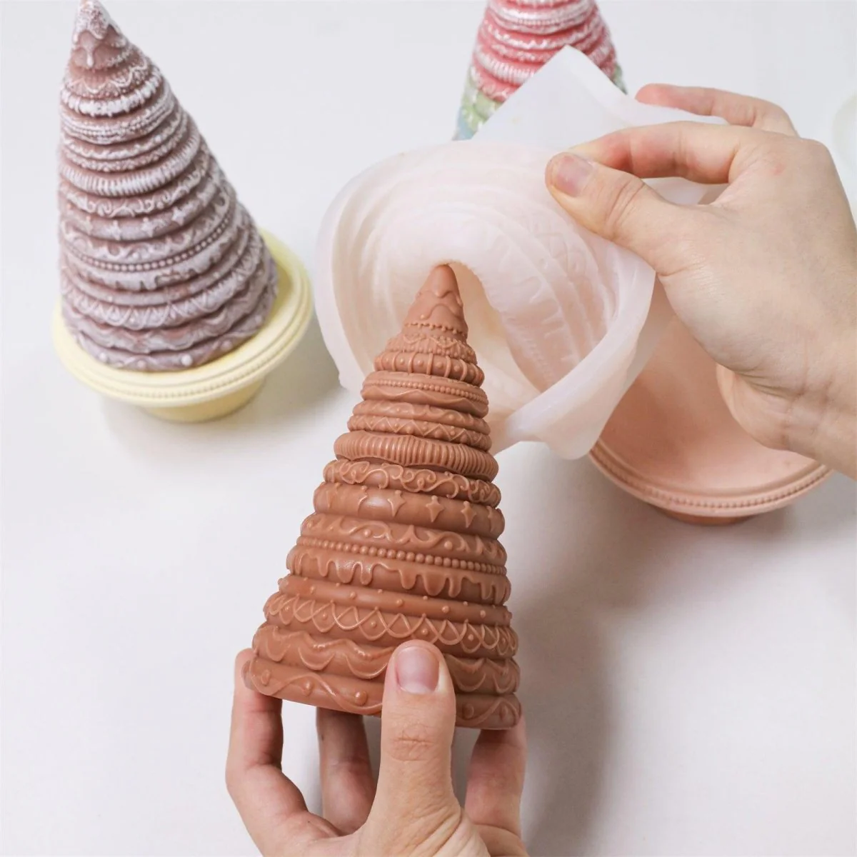 Frosted Confection Christmas Tree Candle Silicone Mold with Pedestal Silicone Mold - Image 3