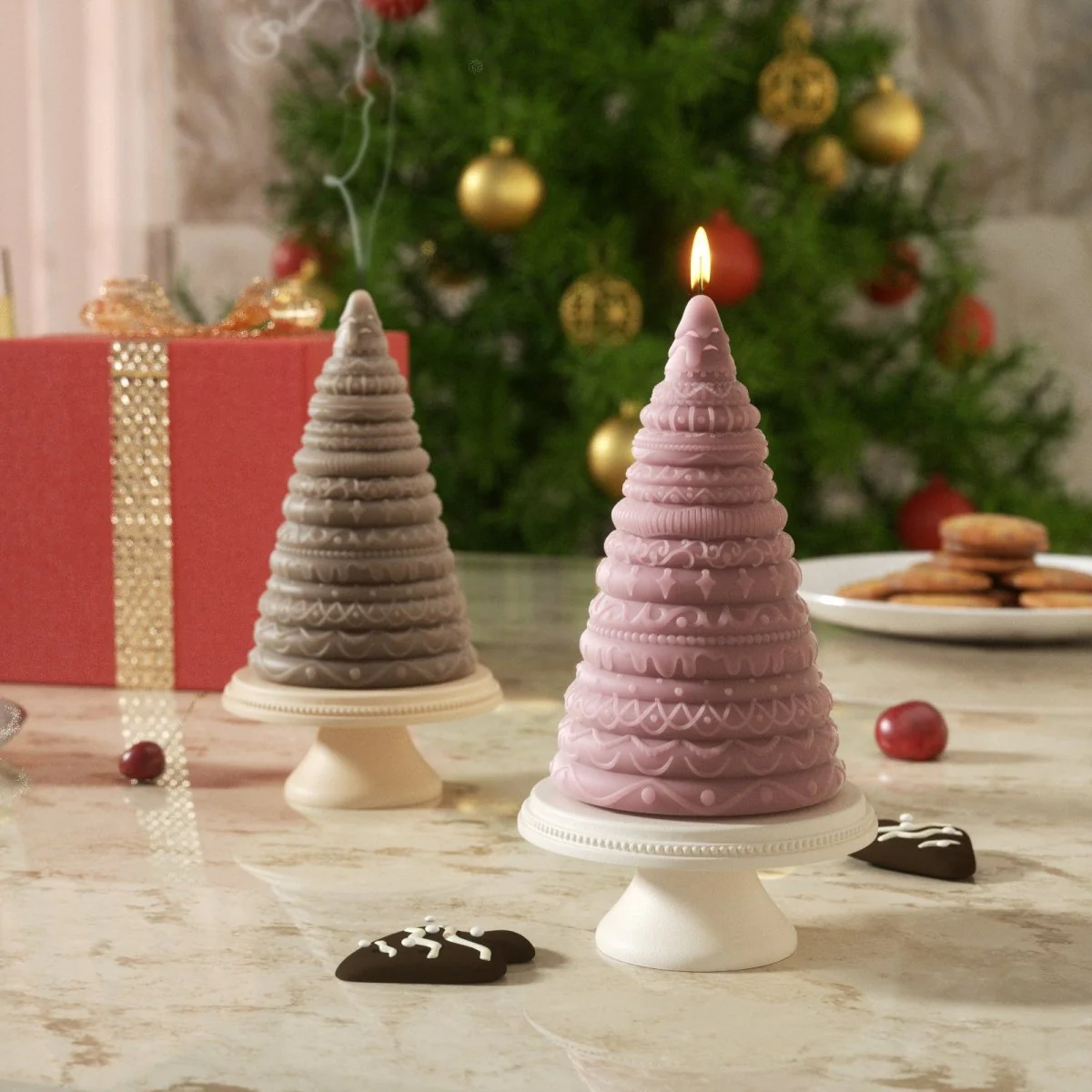 Frosted Confection Christmas Tree Candle Silicone Mold with Pedestal Silicone Mold - Image 9