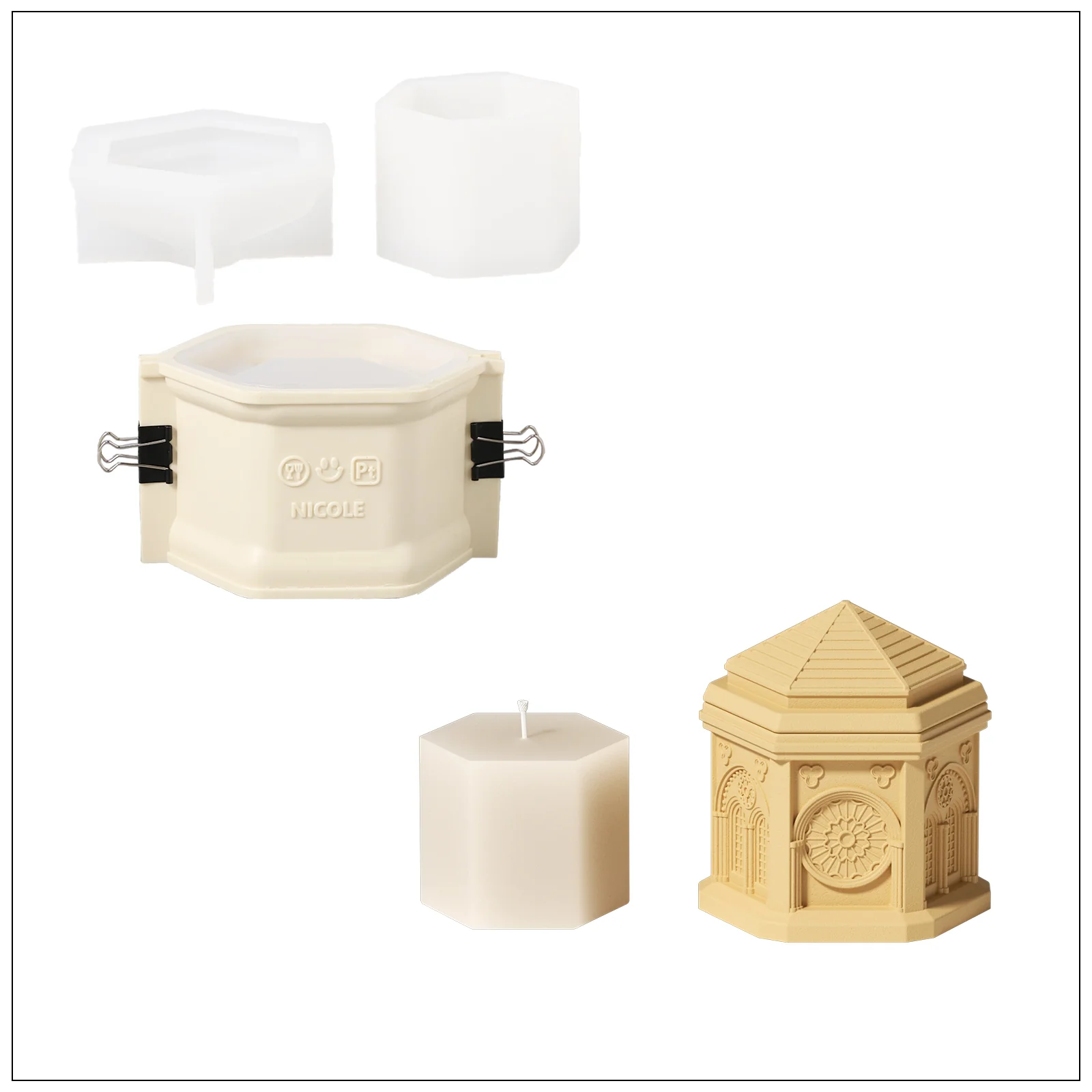 Elegant Gothic Architecture Candle Jar Silicone Mold with 7.5oz Candle Refill Mold - Image 14