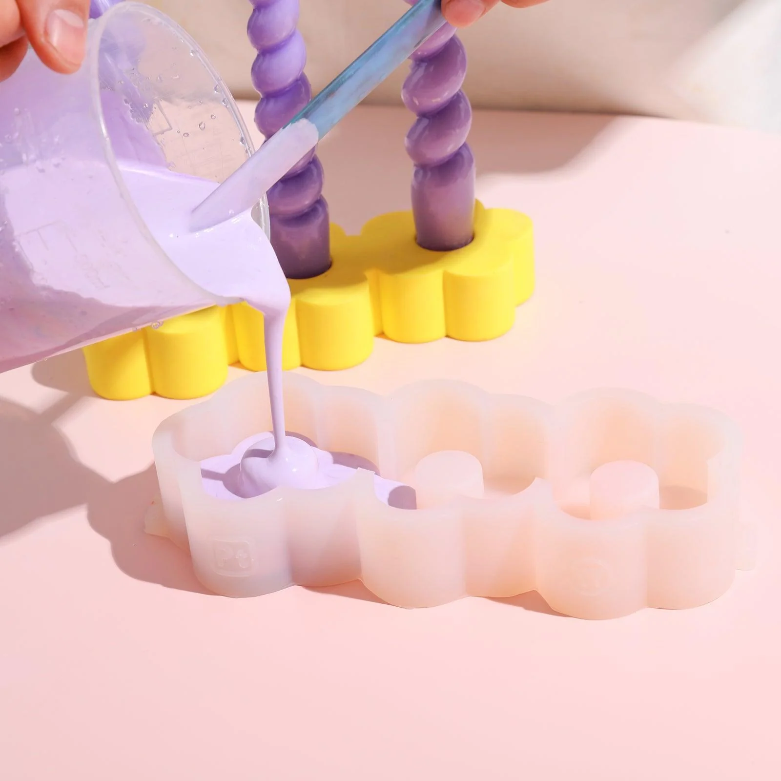 3-Holes Cute Flower Taper Candle Holder Silicone Mold - Image 3
