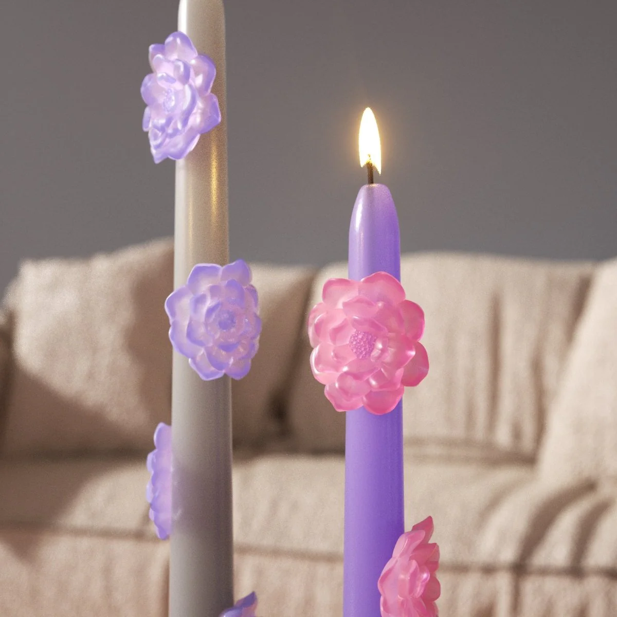BLOSSOM Taper candle Camellia Mists Fade - Set of 2 Lavender & Silver-Long Version - Image 5