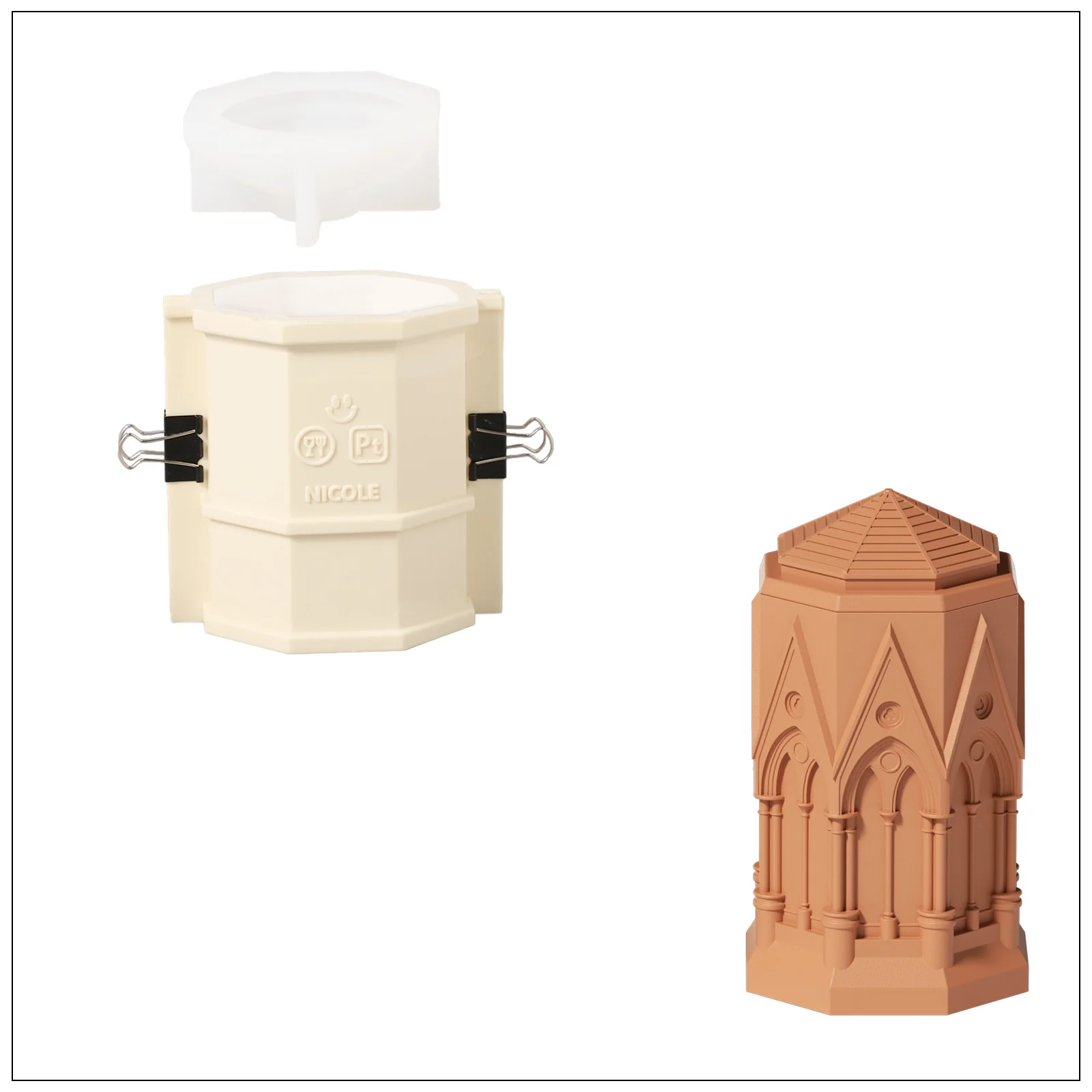 Tall Elegant Gothic Architecture Candle Jar Silicone Mold with 7oz Candle Refill Mold - Image 13