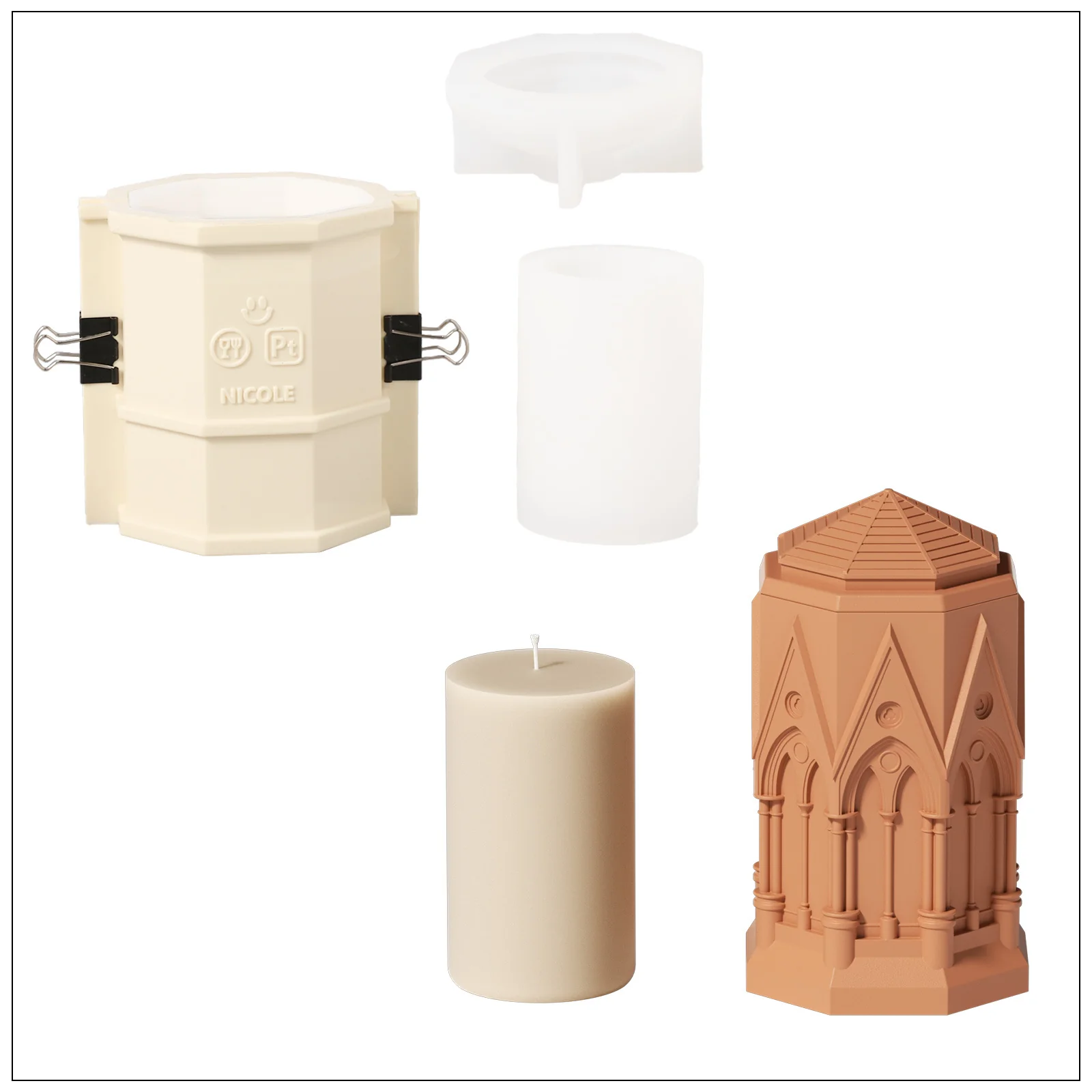 Tall Elegant Gothic Architecture Candle Jar Silicone Mold with 7oz Candle Refill Mold - Image 15