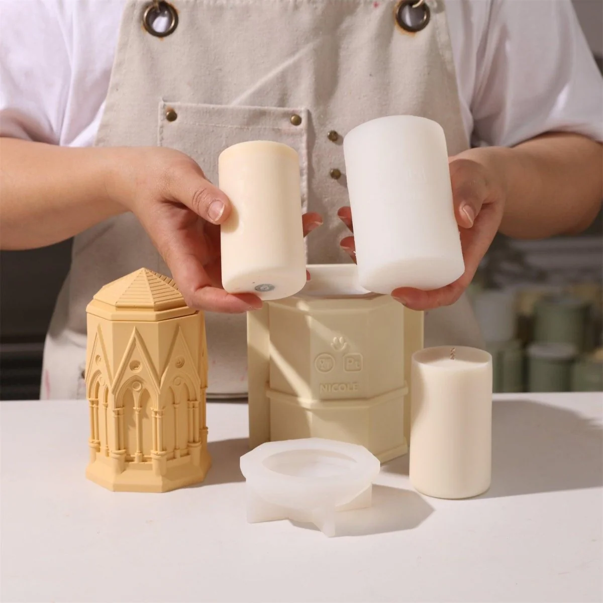 Tall Elegant Gothic Architecture Candle Jar Silicone Mold with 7oz Candle Refill Mold - Image 3
