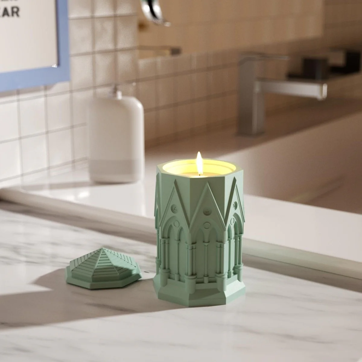 Tall Elegant Gothic Architecture Candle Jar Silicone Mold with 7oz Candle Refill Mold - Image 9
