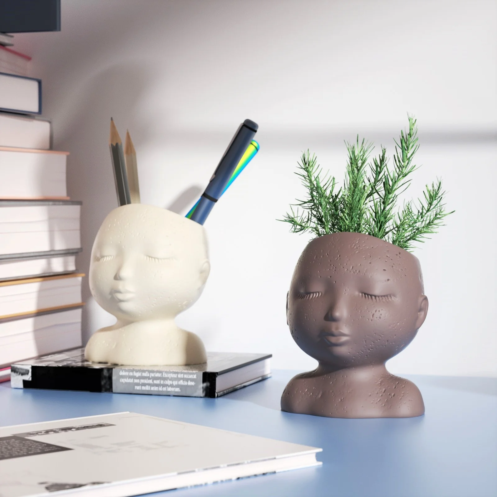 Human Face Cement Planter Silicone Mold Concrete Pot Mould - Image 3