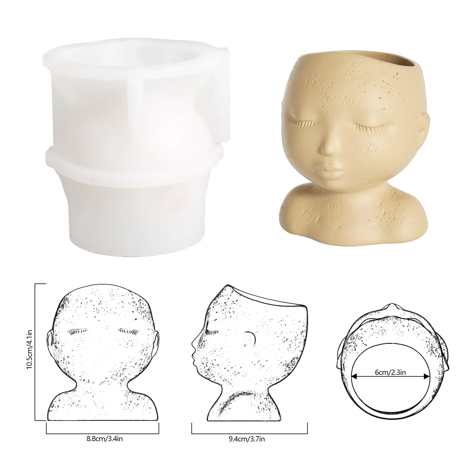 Human Face Cement Planter Silicone Mold Concrete Pot Mould - Image 7