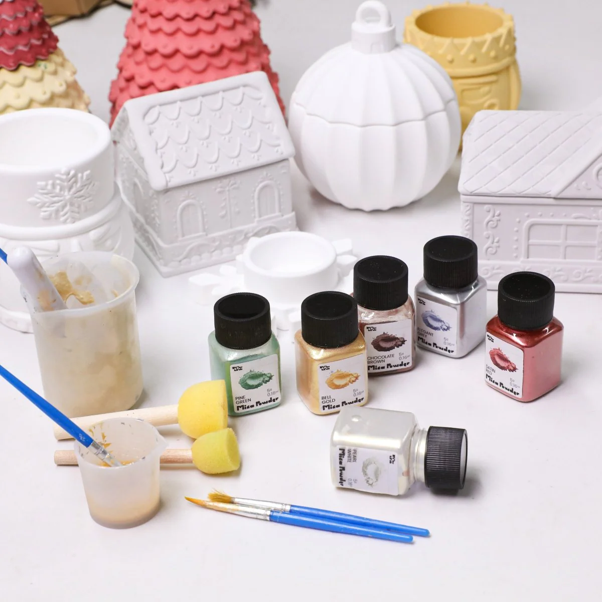 Glitter Colorable Acrylic Gloss Sealer Varnish with Mica Powder Kit- 6 of Christmas Colors - Image 4