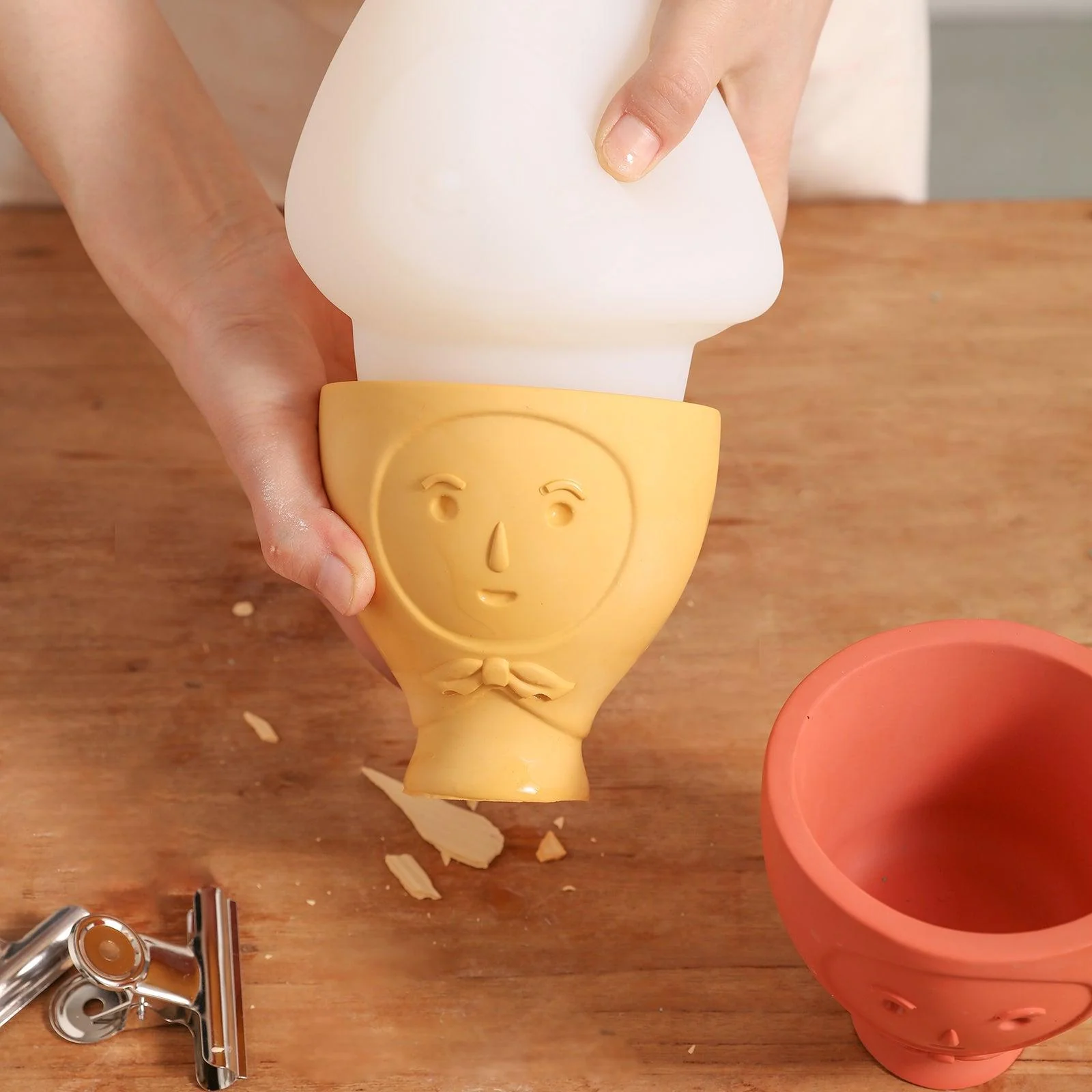 Concrete Cute Face Head Plant Pot Silicone Mold - Image 3