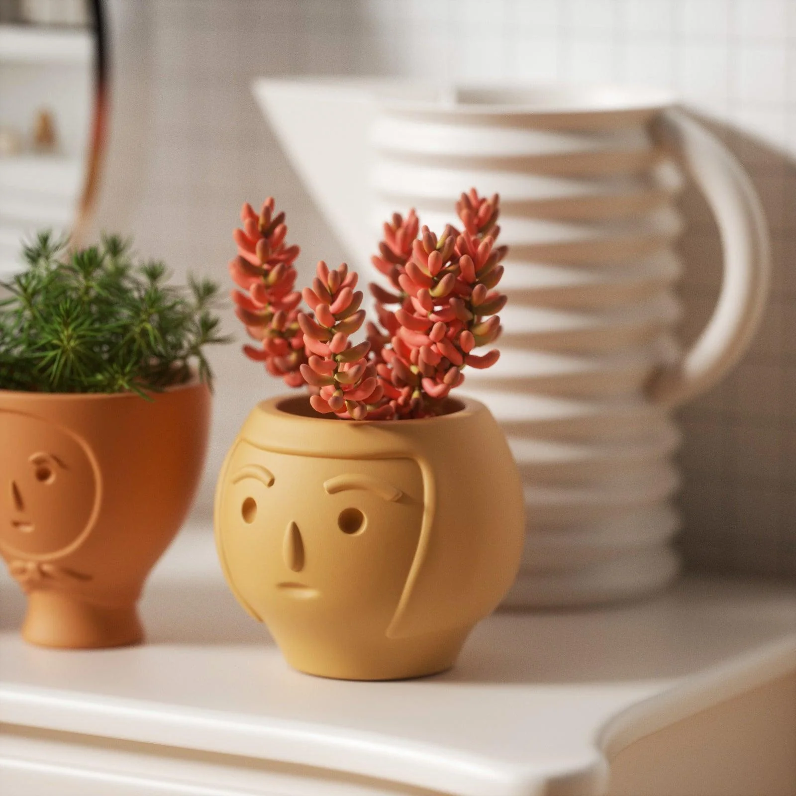 Concrete Cute Face Head Plant Pot Silicone Mold - Image 4