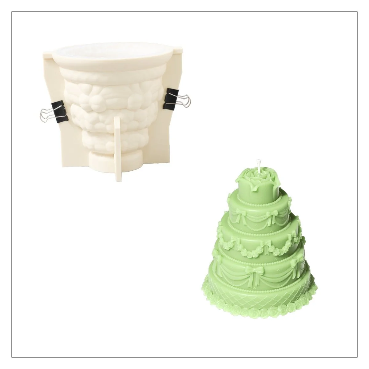 Four-tiered Large Flower & Bow Wedding Cake Candle Silicone Mold - Image 10