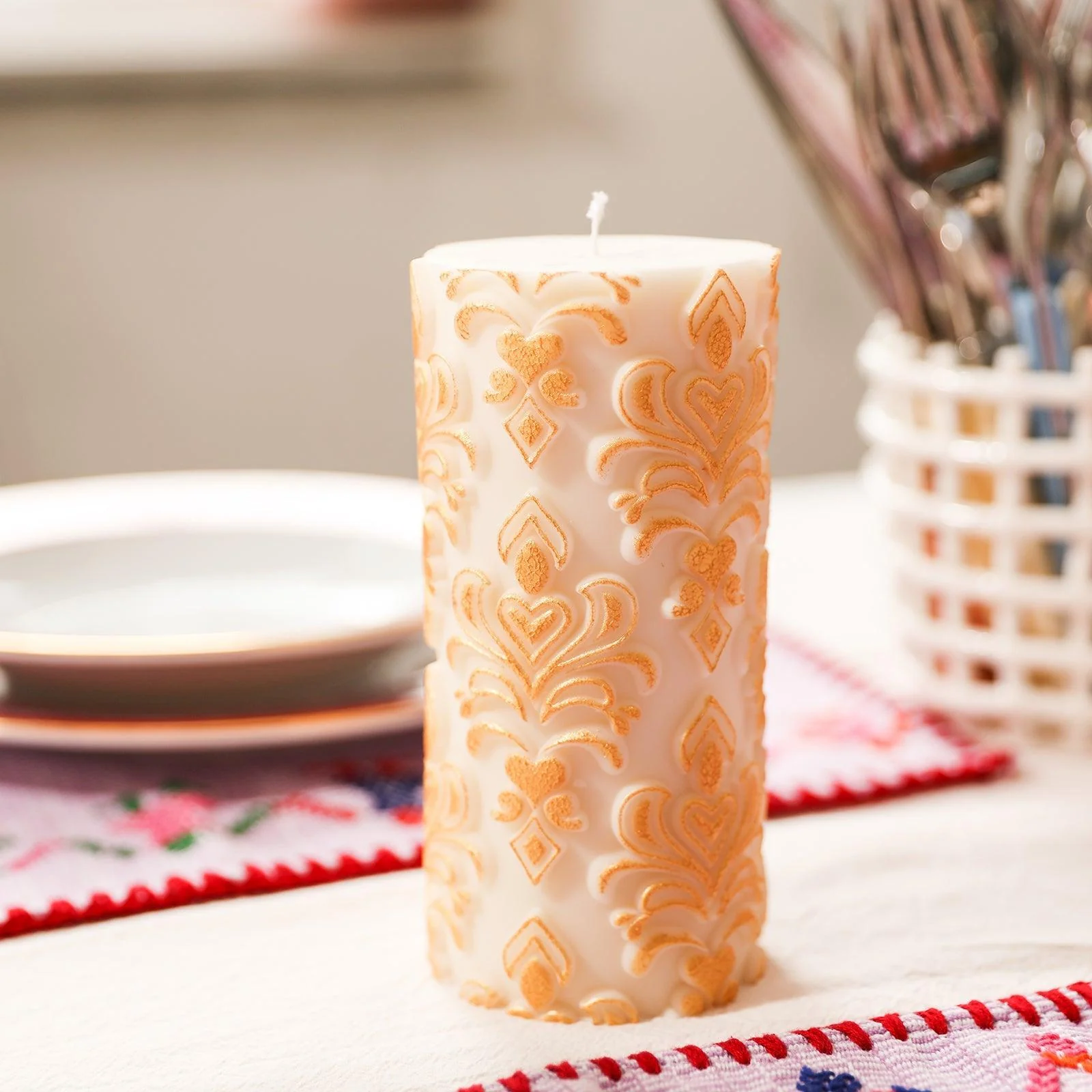 Tall Elegance Patterned Relief Pillar Candle Silicone Mold - Image 4