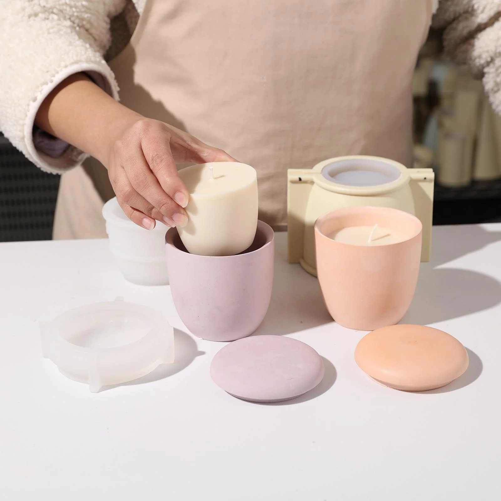 Modern Pebble Candle Jar Silicone Mold with 9oz Candle Refill Mold - Image 3