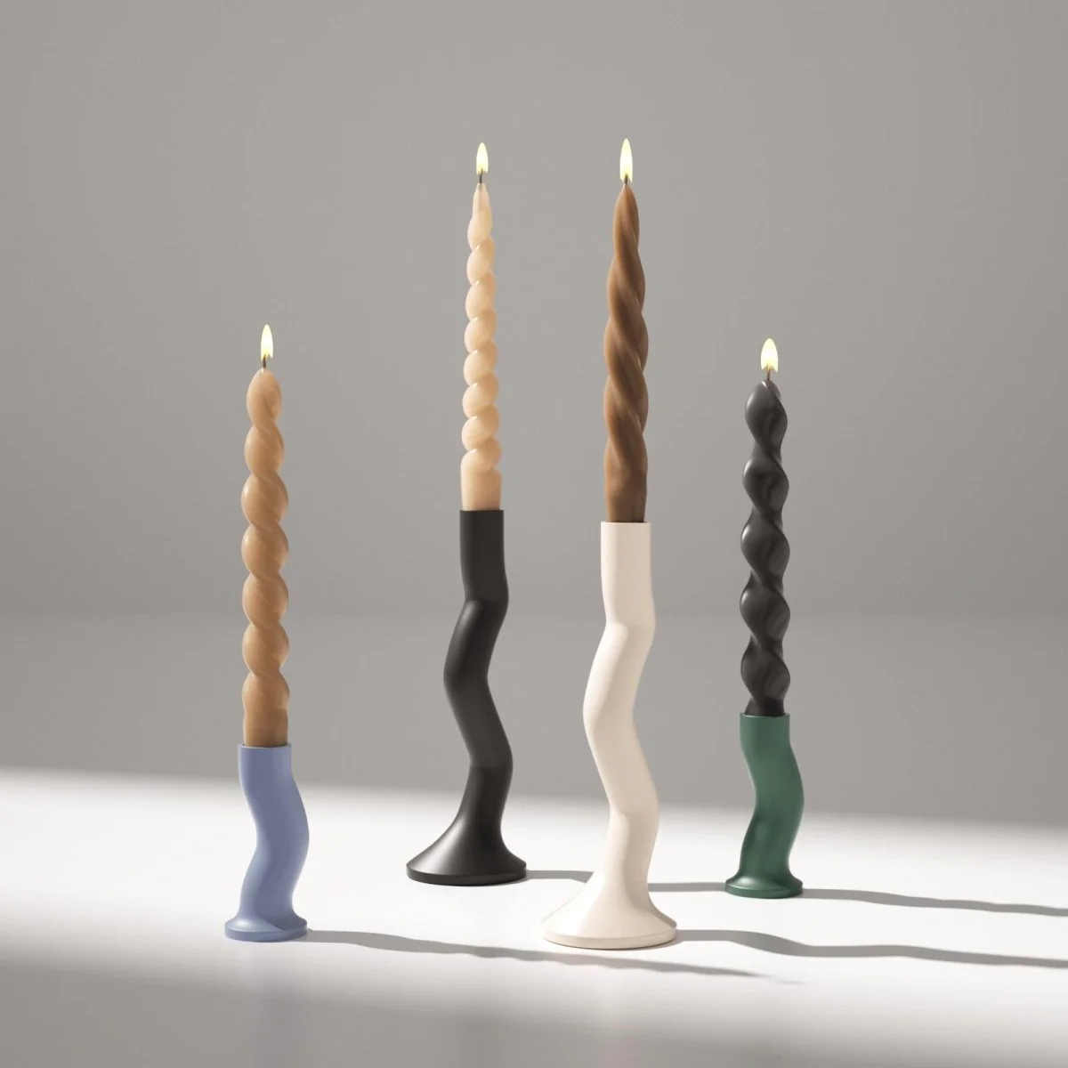 PLAY Spiral Taper Candle - Set of 2 - Midnight Ebony Black & Pebble Grey - Image 6